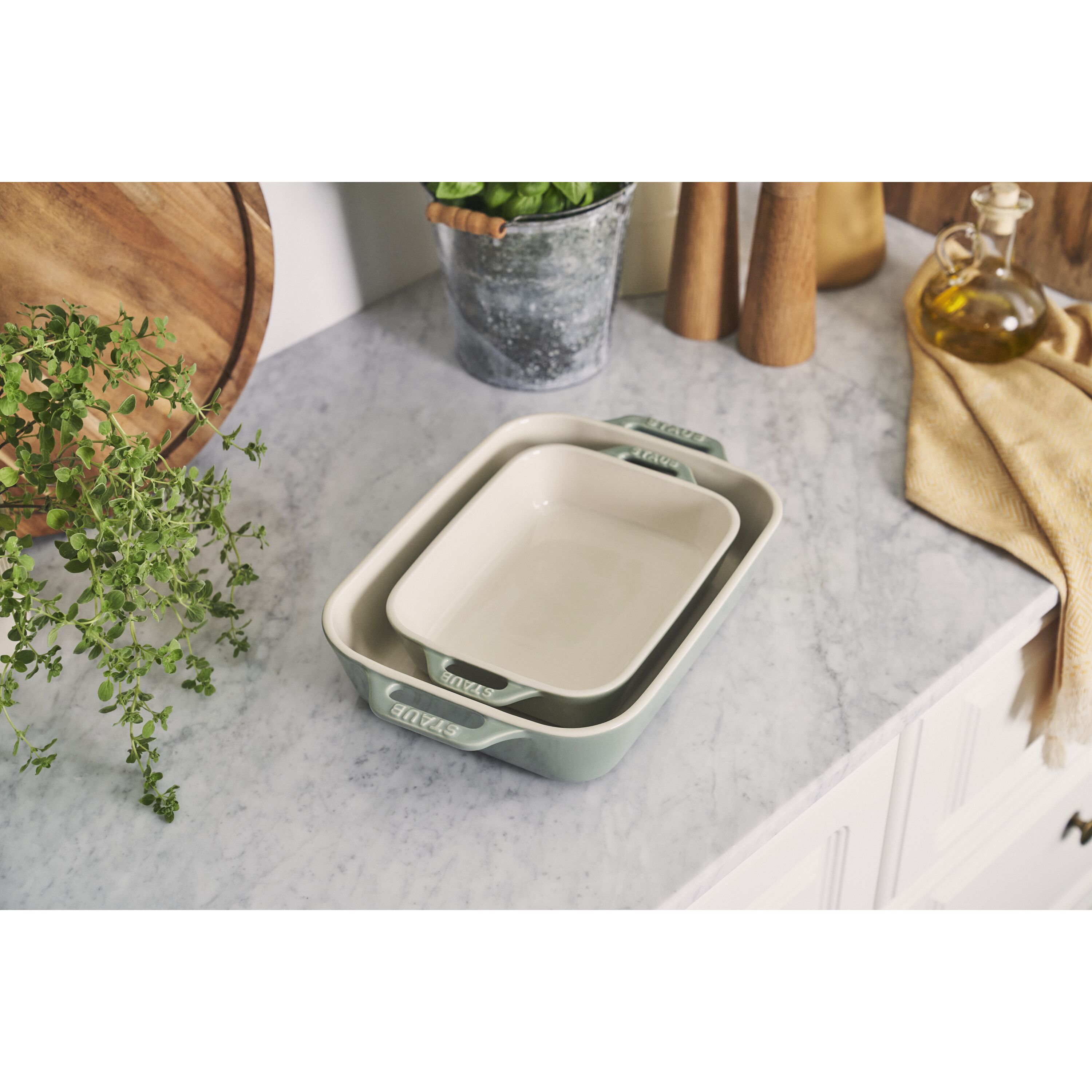 2-pcs rectangular ceramic Ovenware set eucalyptus