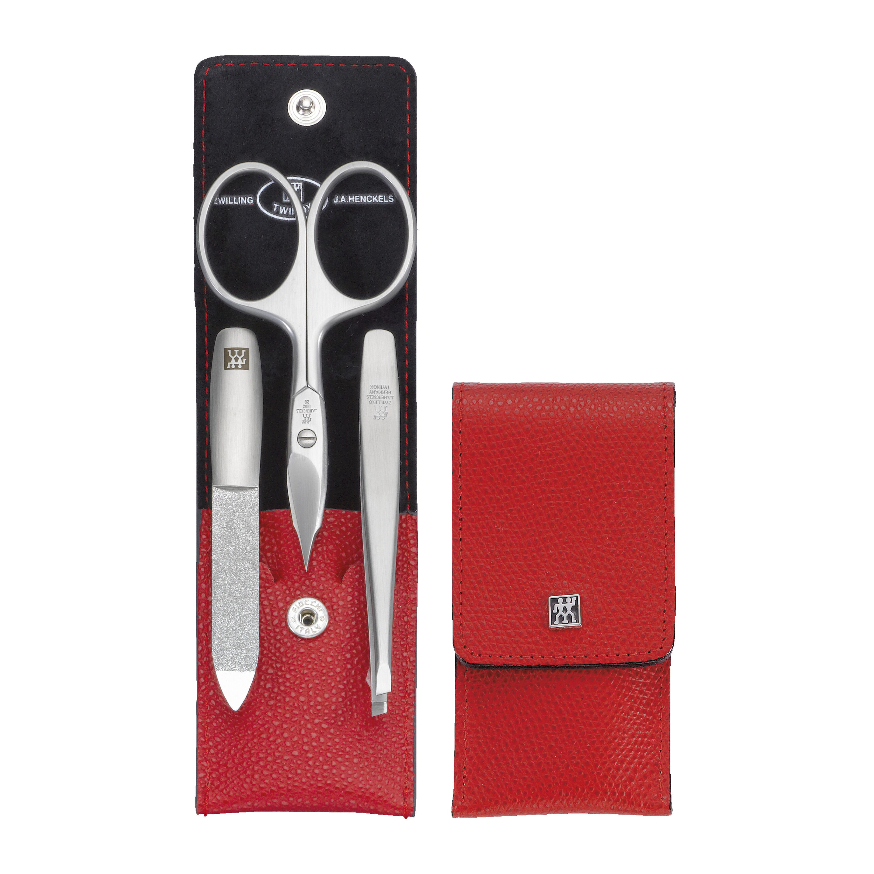 3-pcs Calf leather Snap fastener case red