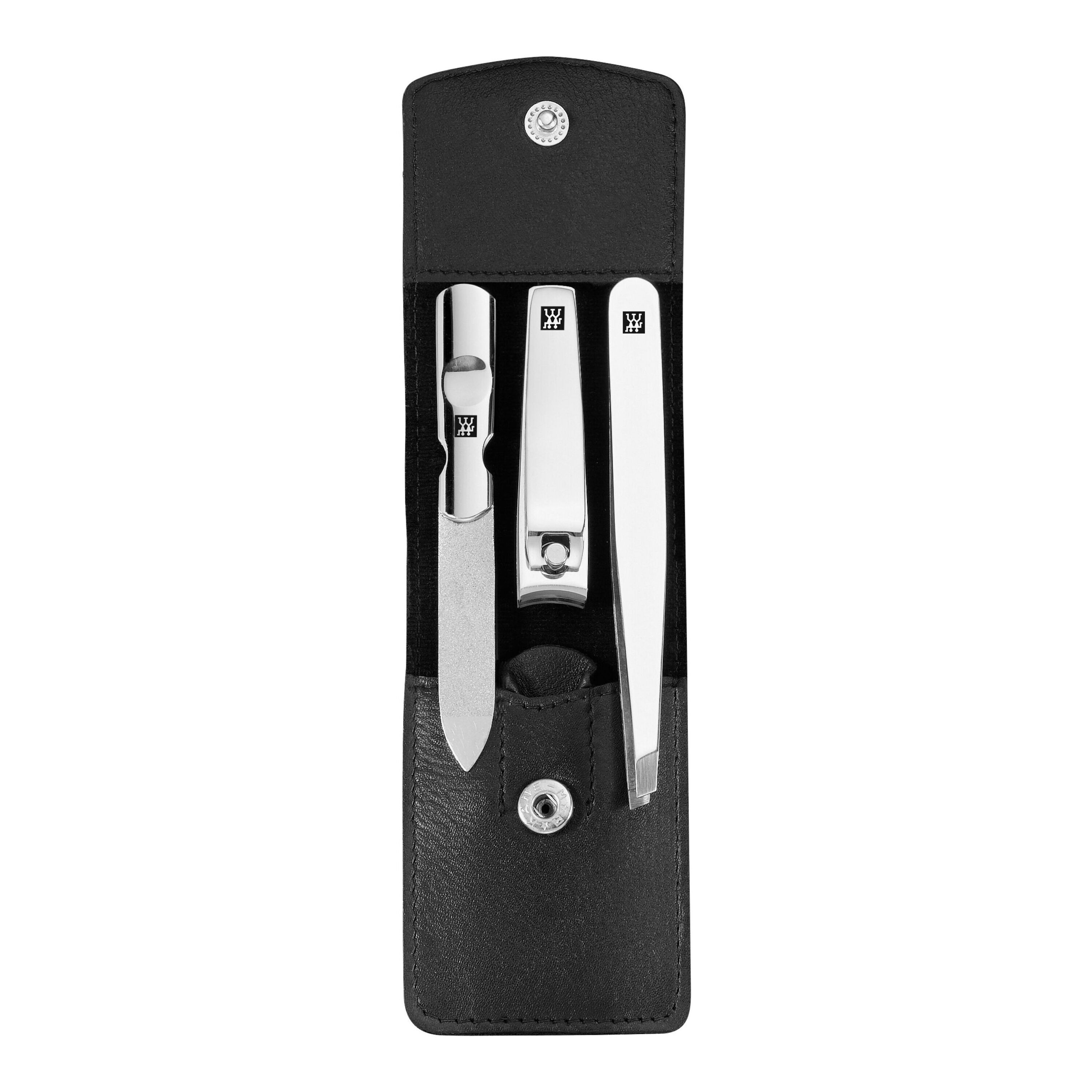 3-pcs Calf leather Snap fastener case black
