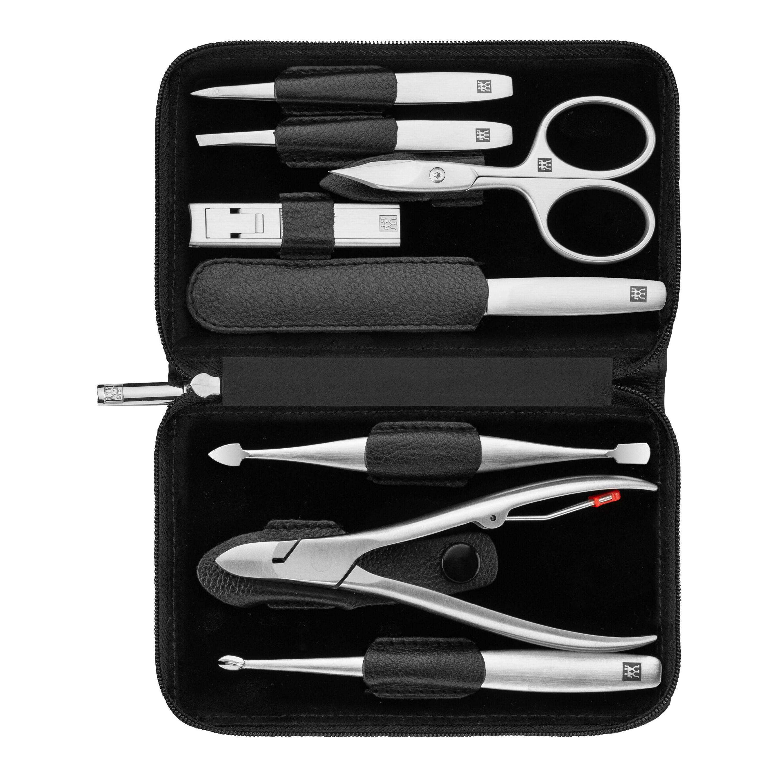 8-pcs Nappa leather Zip fastener case black