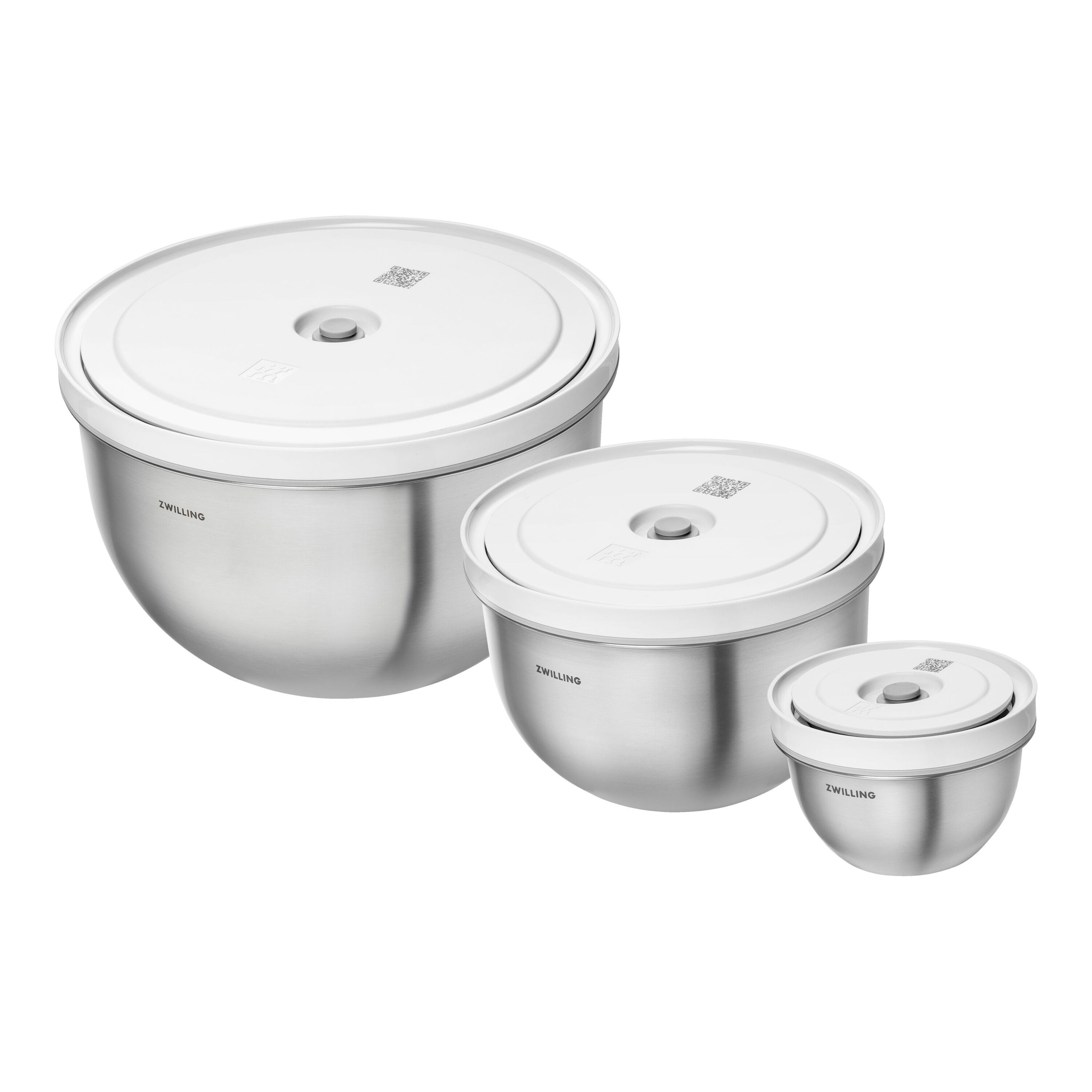 Vacuum bowl set S/M/L / 6-pcs, Stainless steel, silver-white