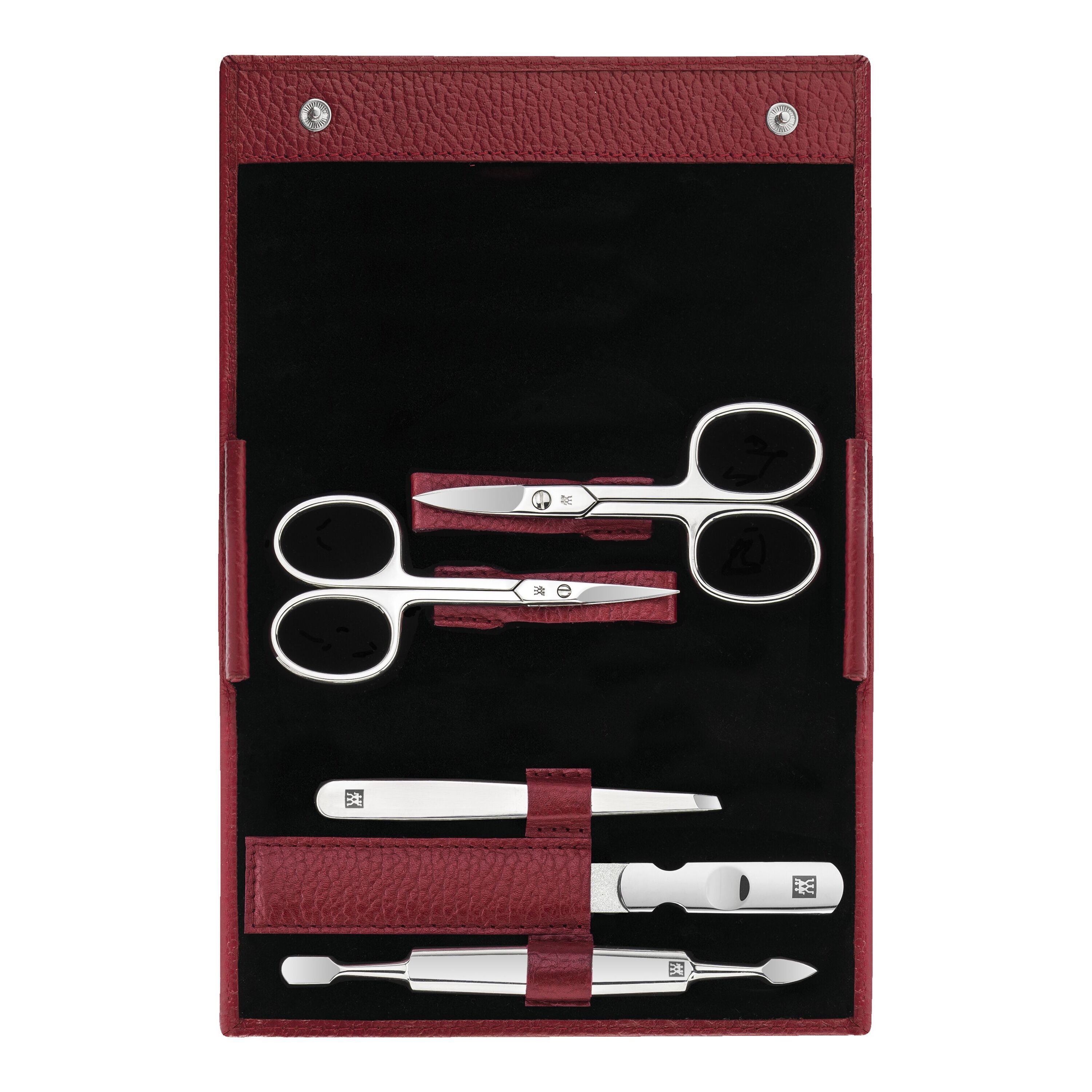 5-pcs Leather Snap fastener case red