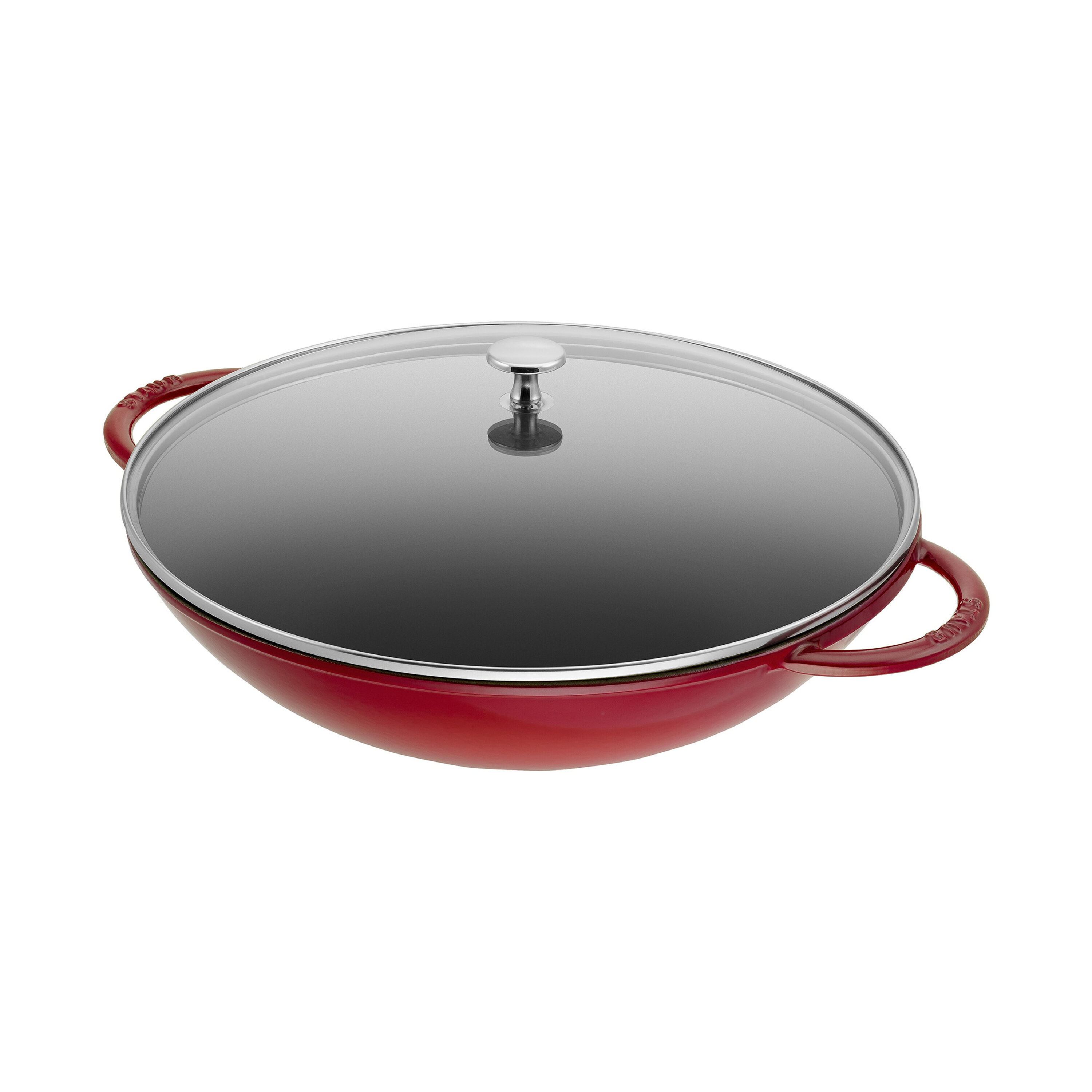 37 cm Cast iron Wok with glass lid cherry