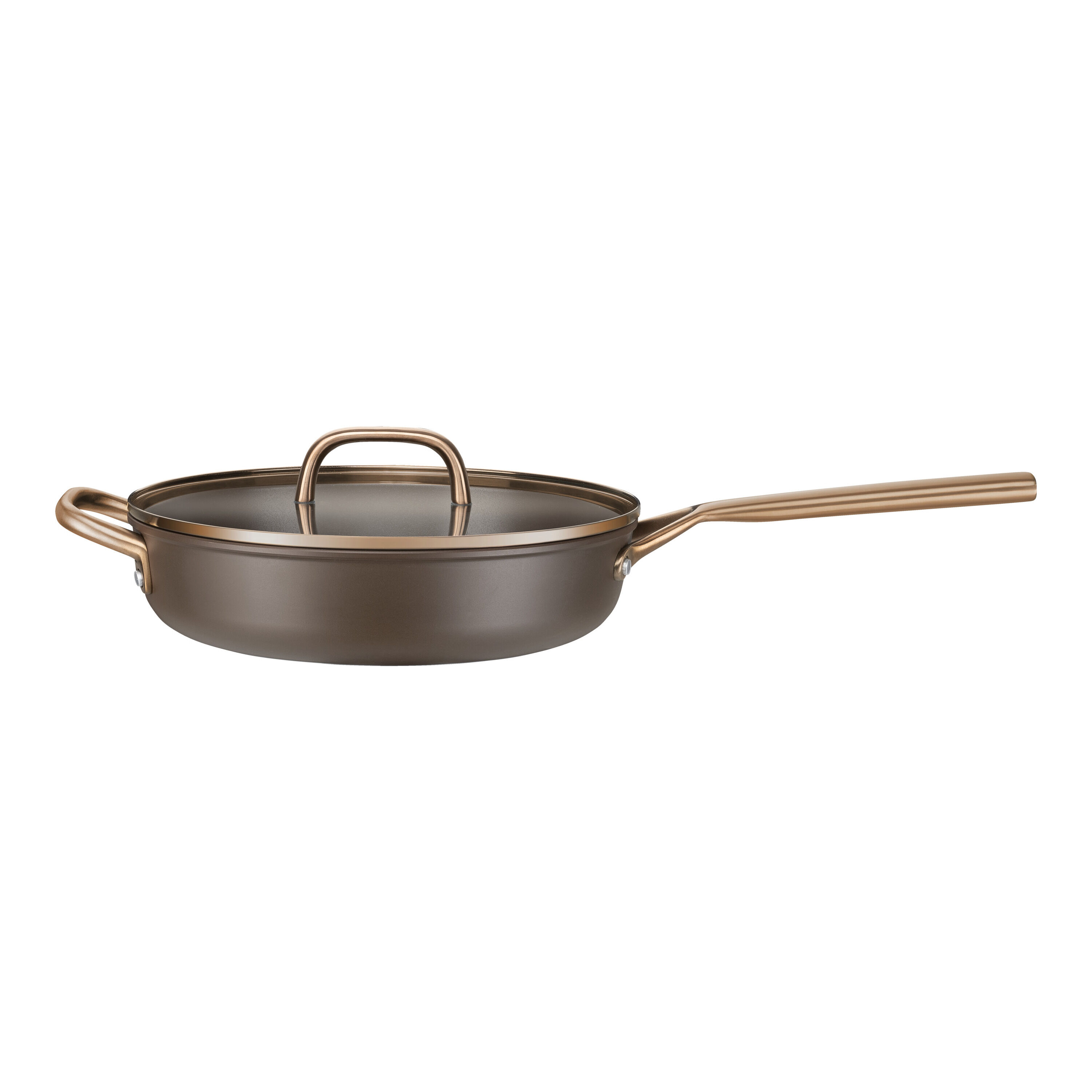 28 cm round Aluminium Saute pan with glass lid brown