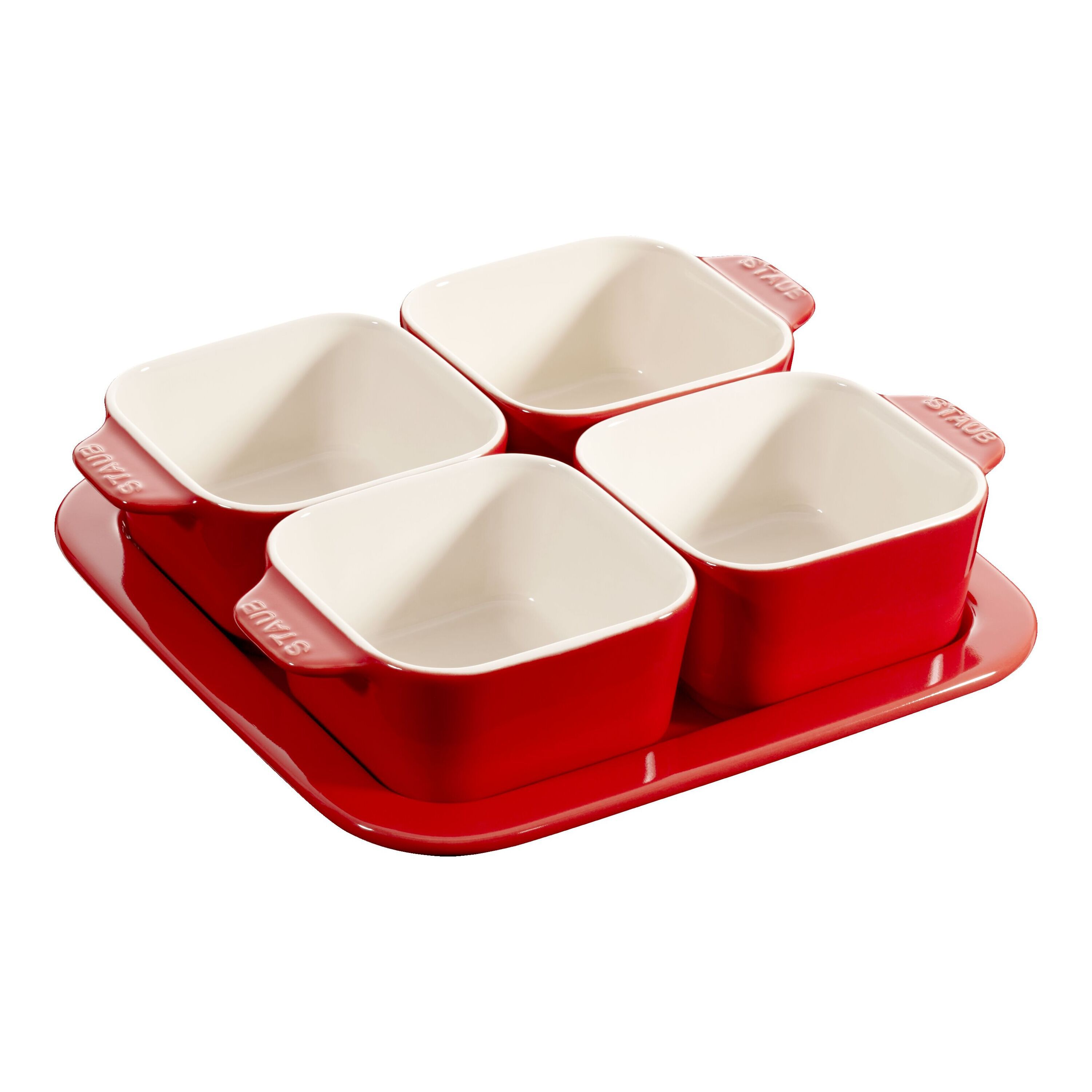 5-pcs square ceramic Appetiser set cherry