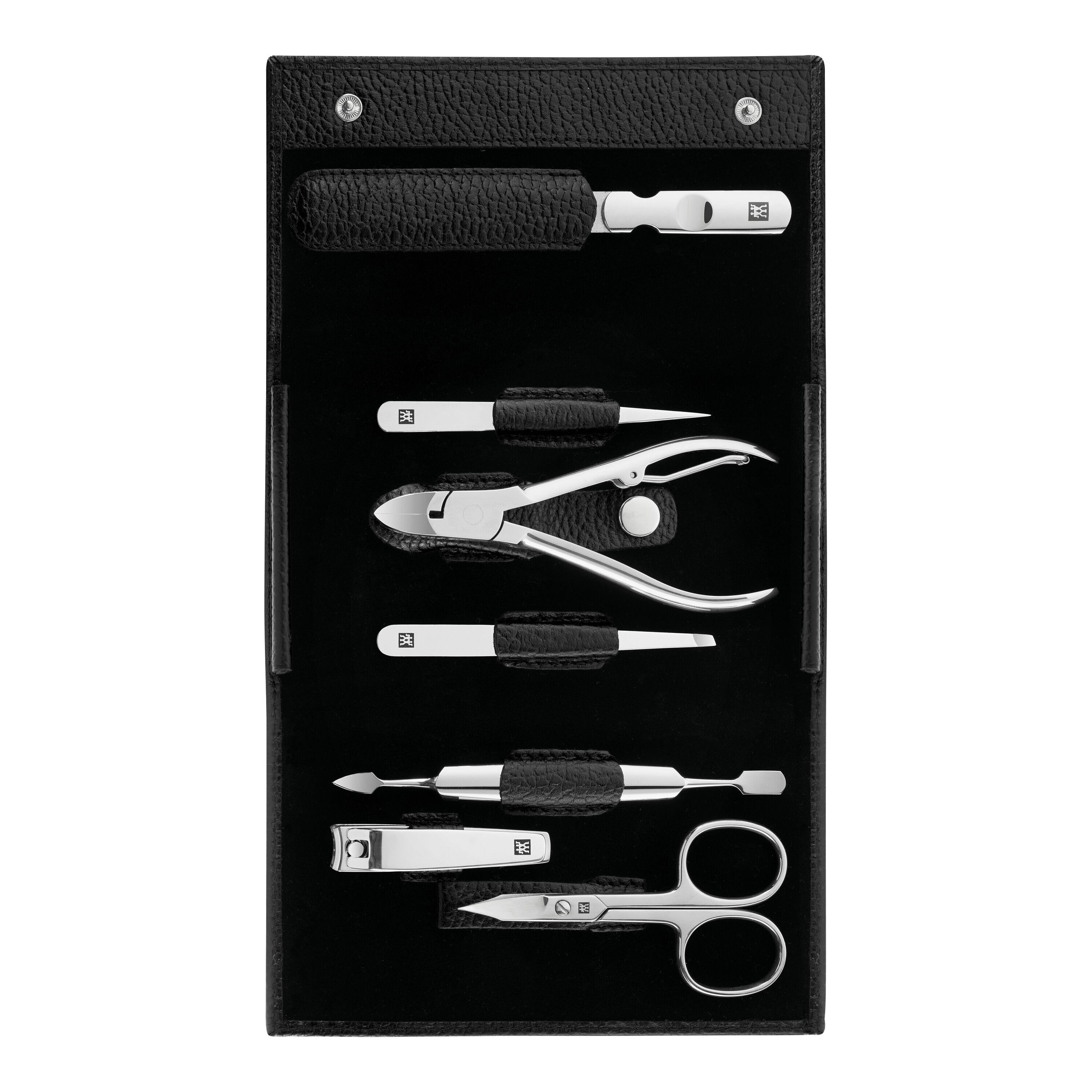 7-pcs Calf leather Snap fastener case black