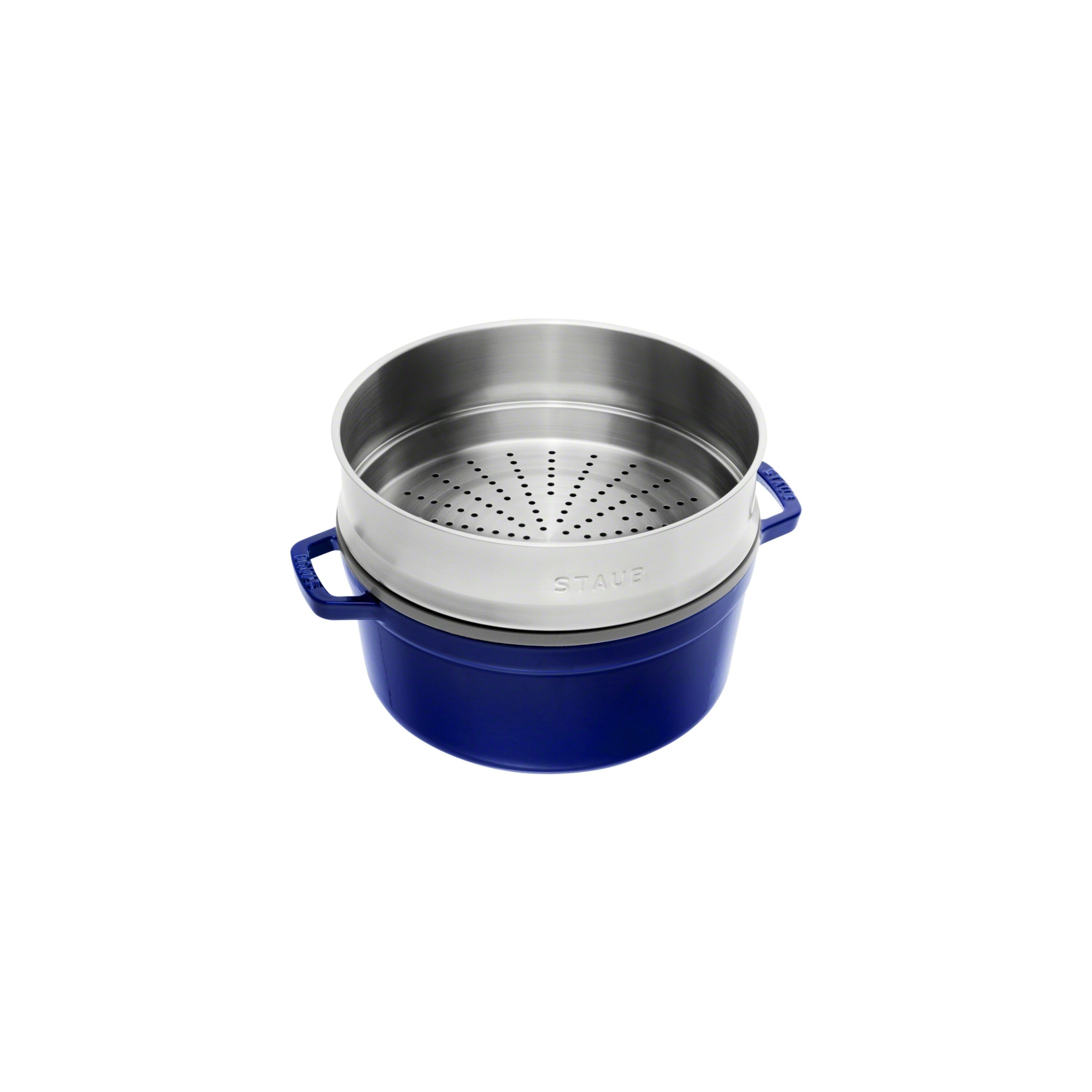 26 cm round Cast iron Cocotte with steamer dark-blue
