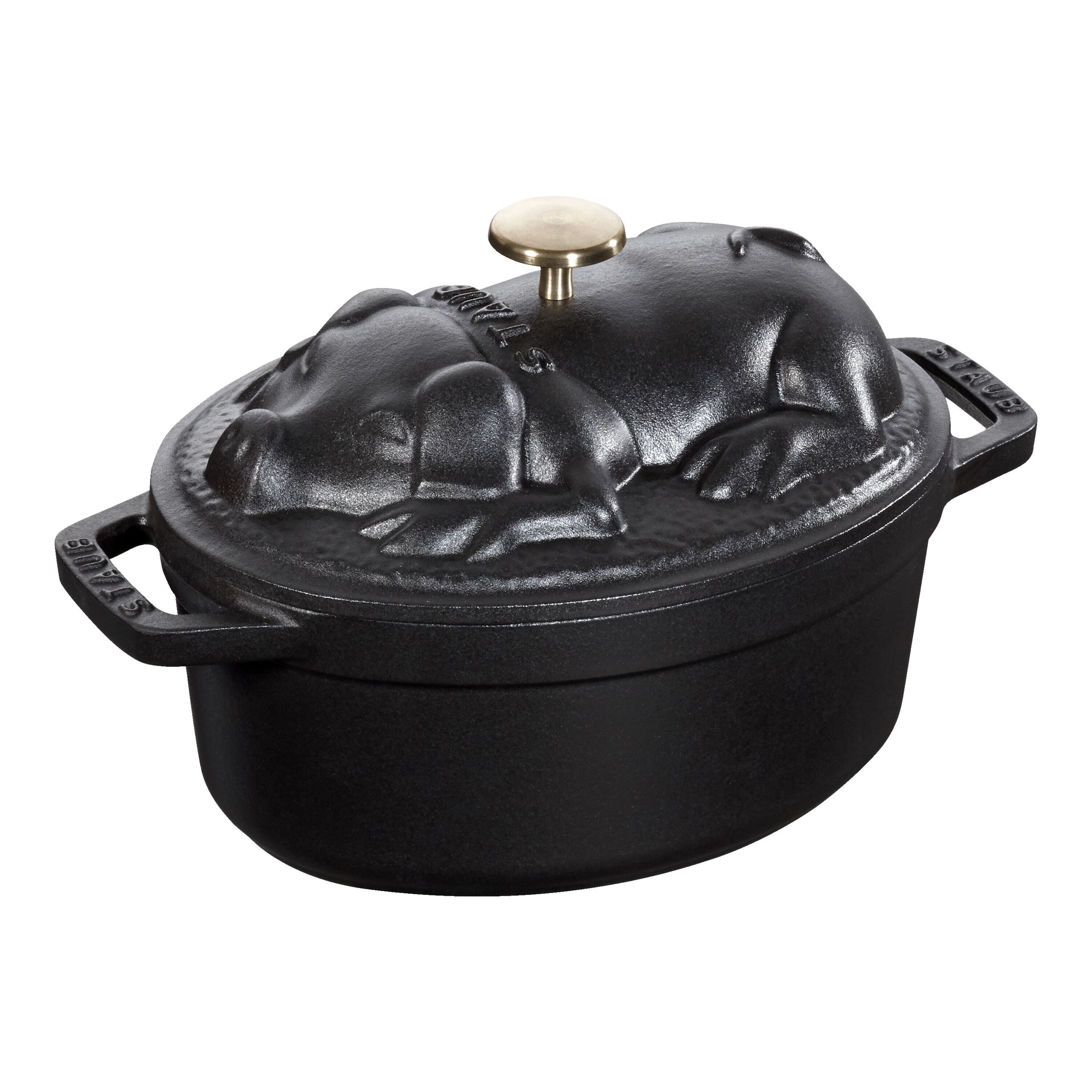 17 cm oval Cast iron Cocotte Pig lid black