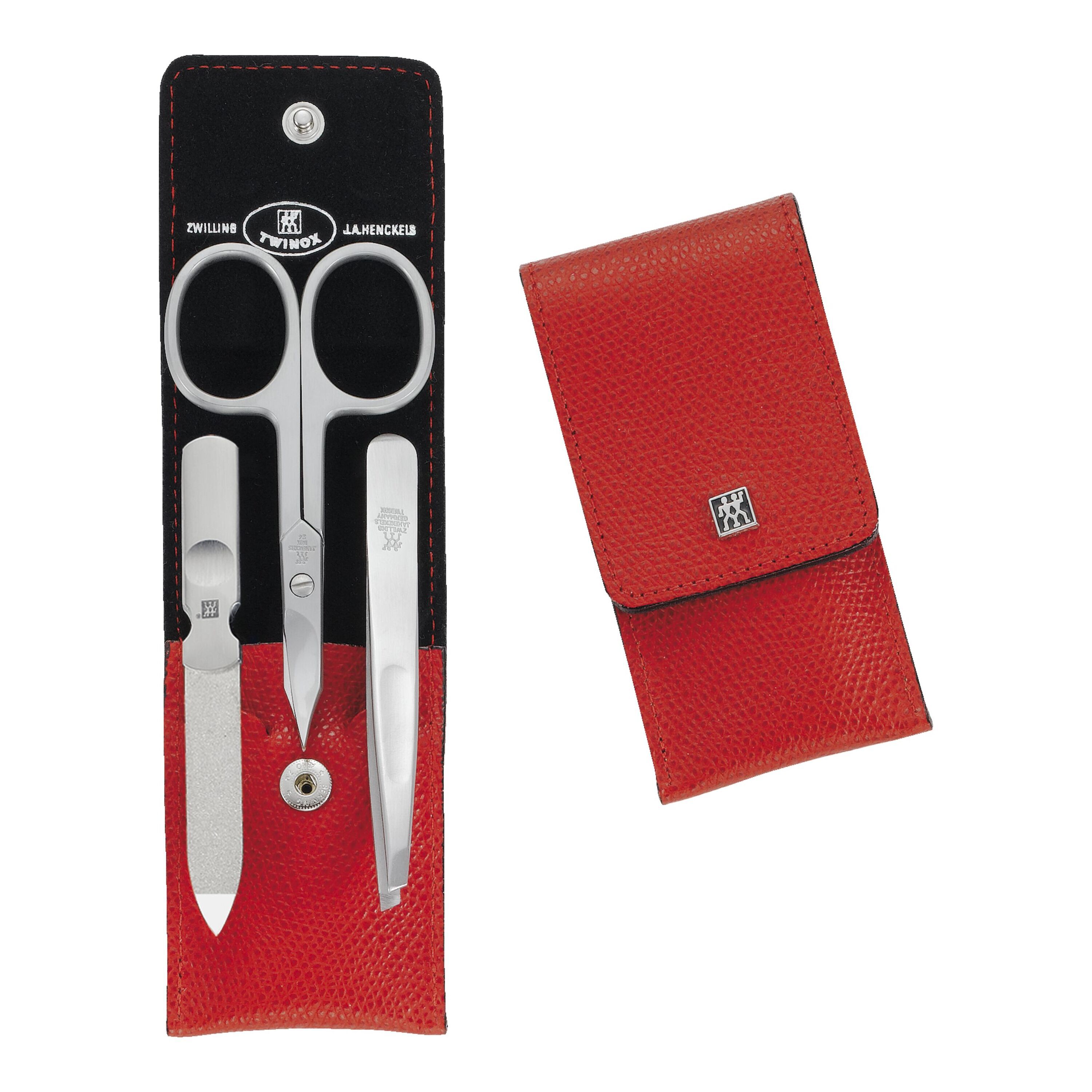 3-pcs Calf leather Snap fastener case red