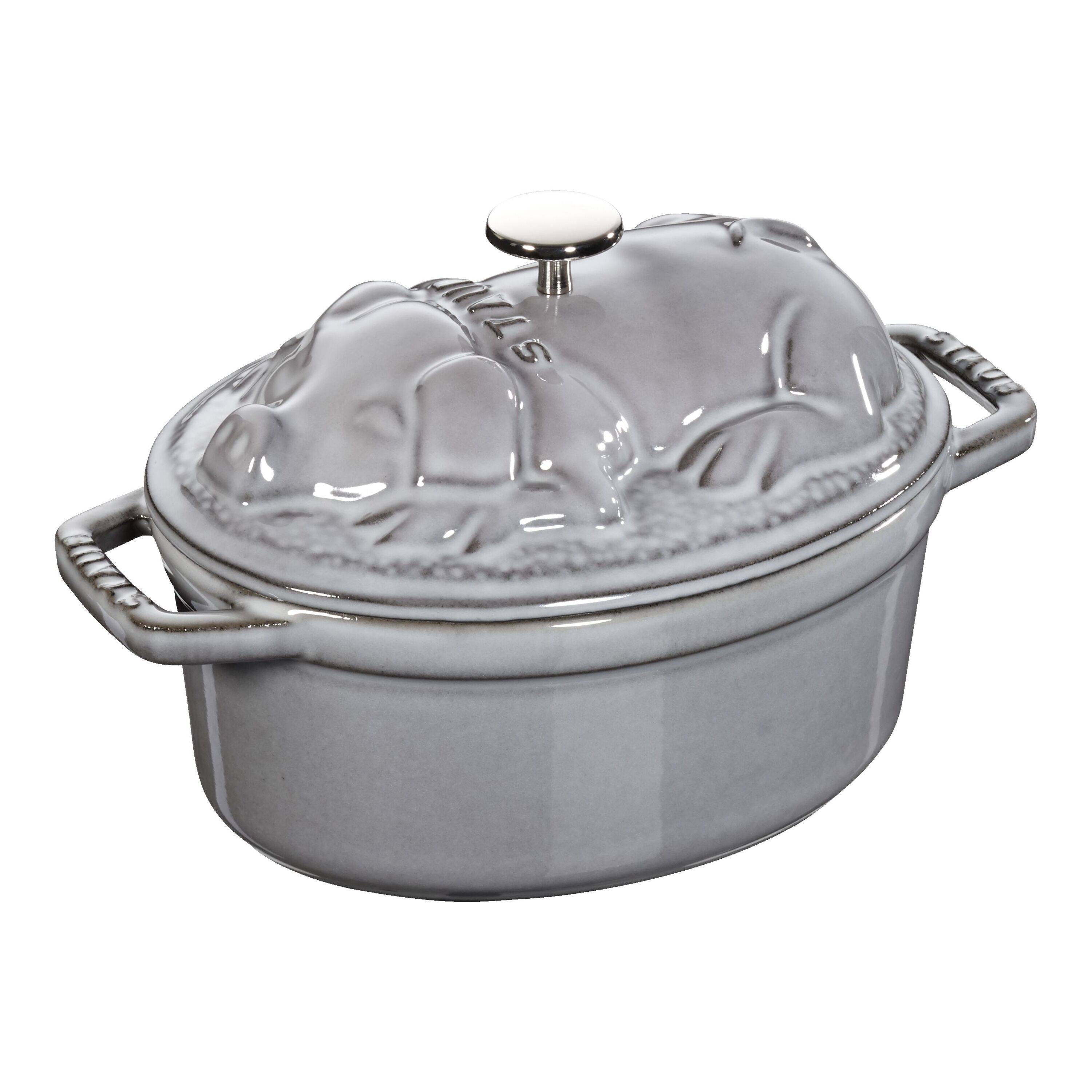 17 cm oval Cast iron Cocotte Pig lid graphite-grey