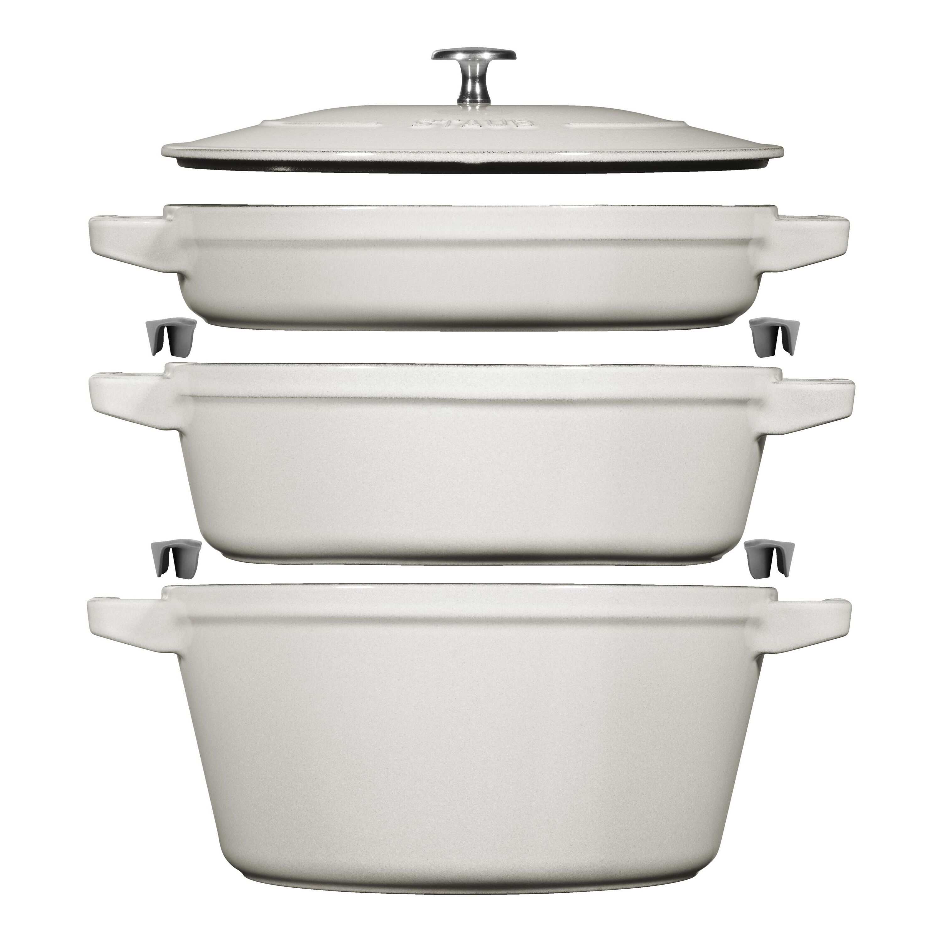 3-pcs Cast iron Pot set Stackable white truffle