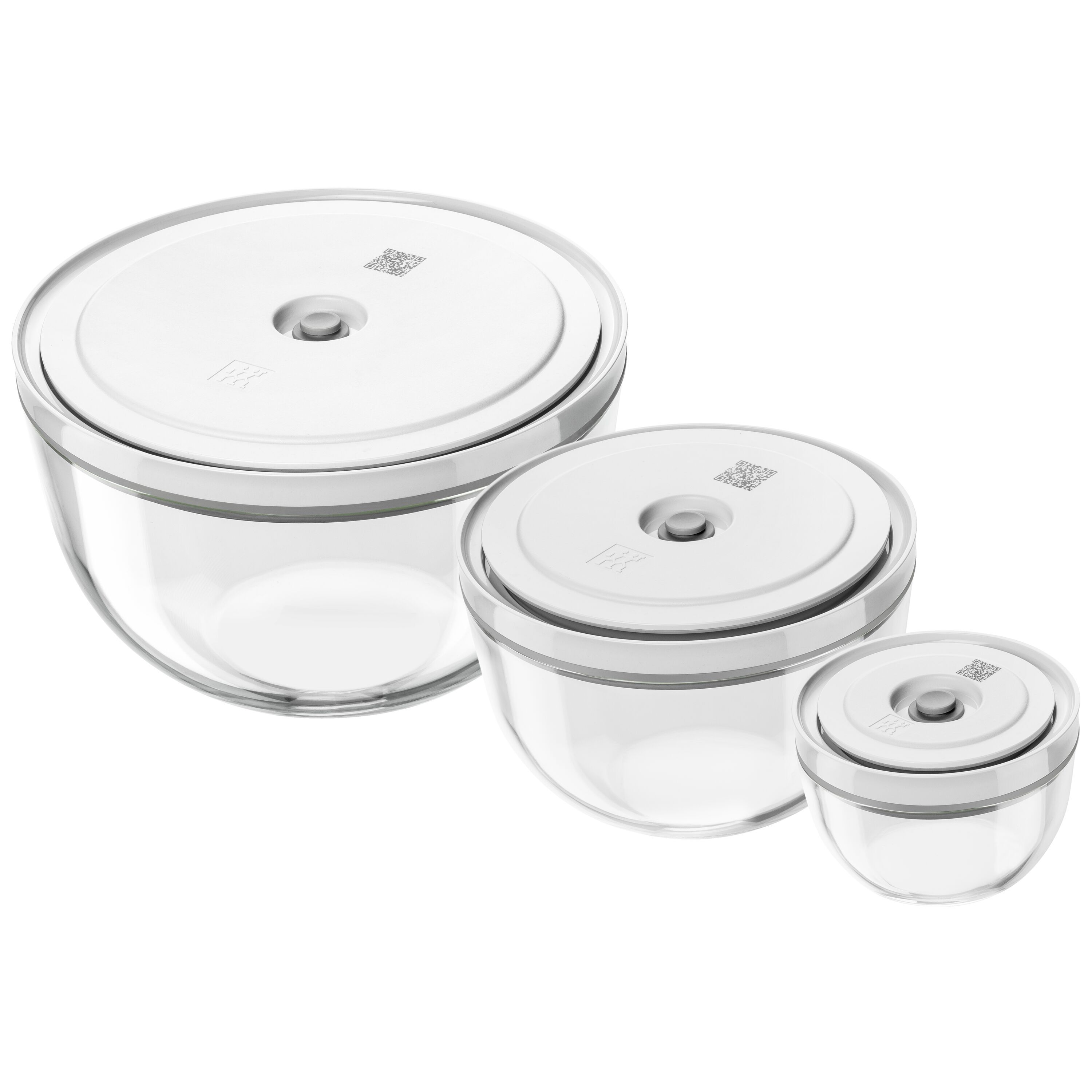 Vacuum bowl set S/M/L / 6-pcs, Glass, transparent-white