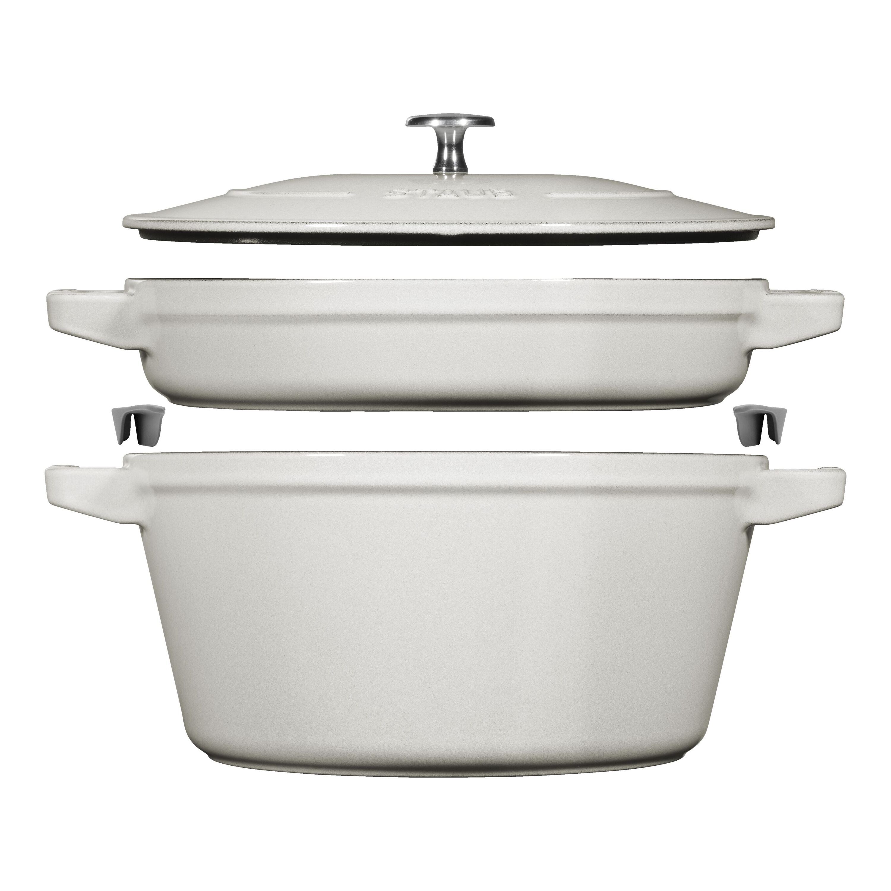 2-pcs Cast iron Pot set Stackable white truffle
