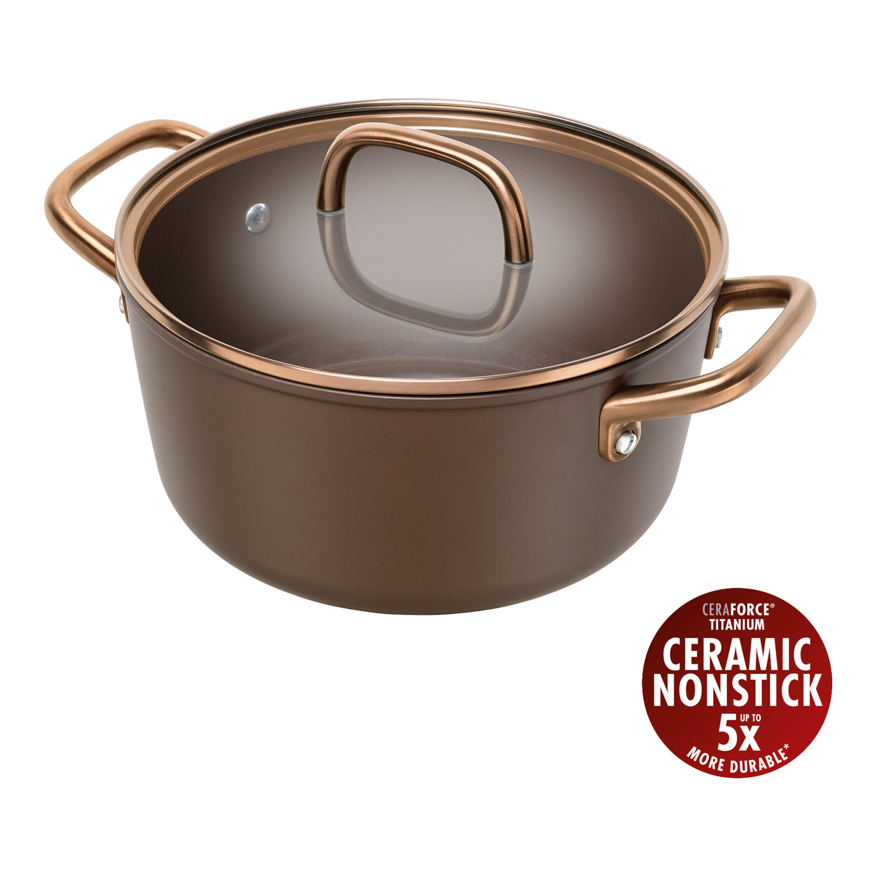 24 cm Aluminium Stock pot with glass lid brown