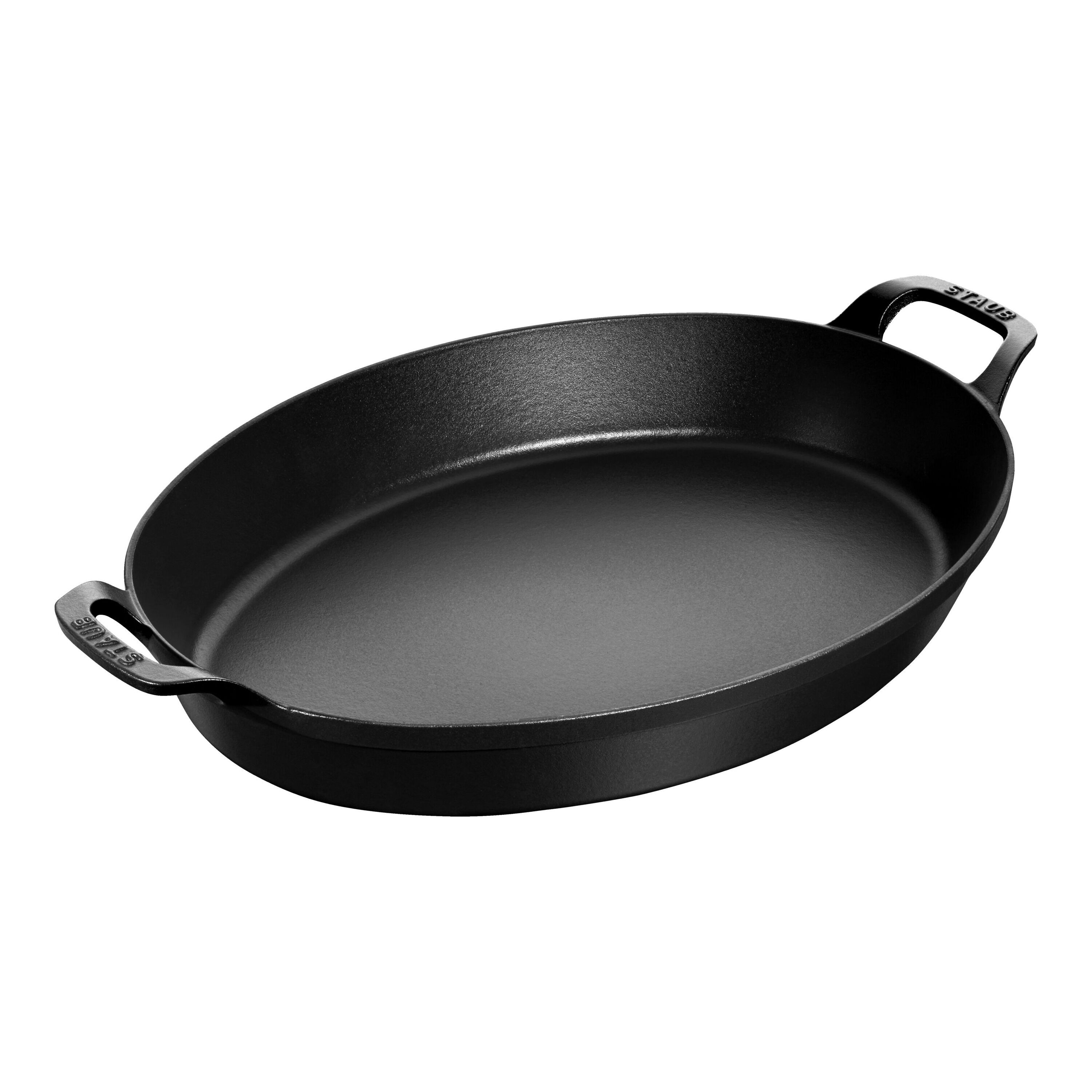 37 x 28 cm oval Cast iron Oven dish with 2 handles black