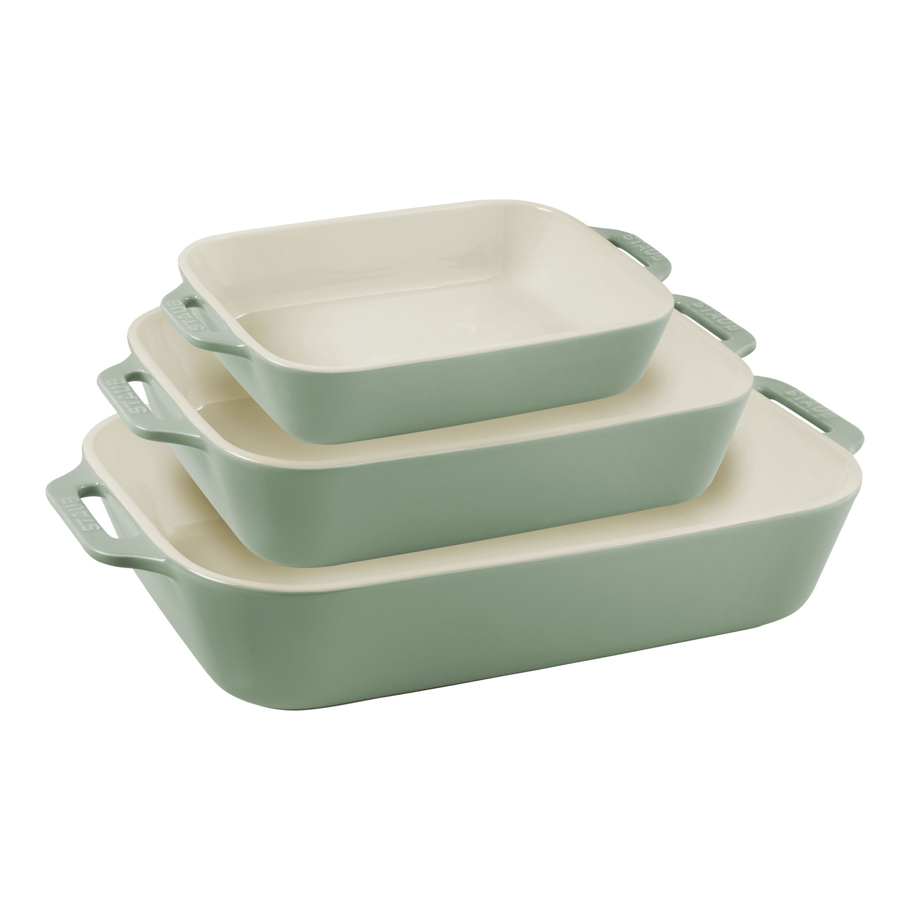 3-pcs rectangular ceramic Ovenware set eucalyptus