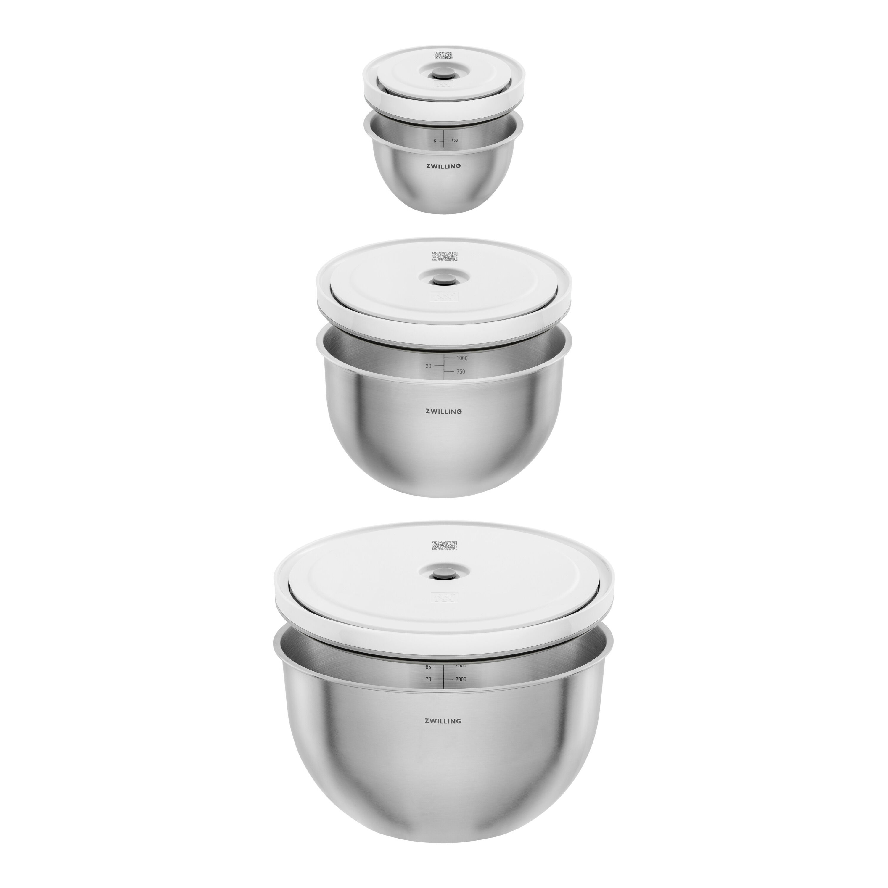 Vacuum bowl set S/M/L / 6-pcs, Stainless steel, silver-white