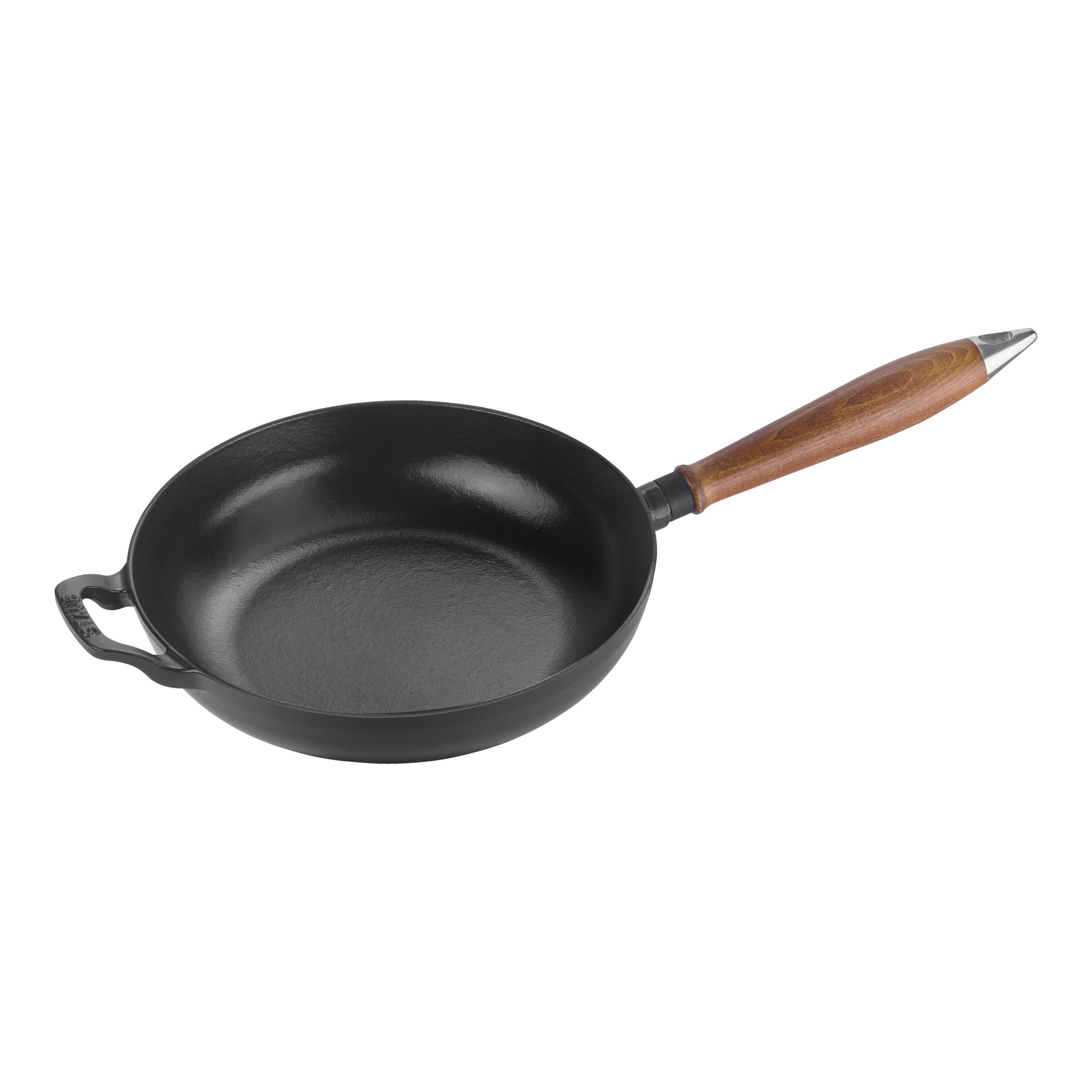 24 cm Cast iron Frying pan with wooden handle black