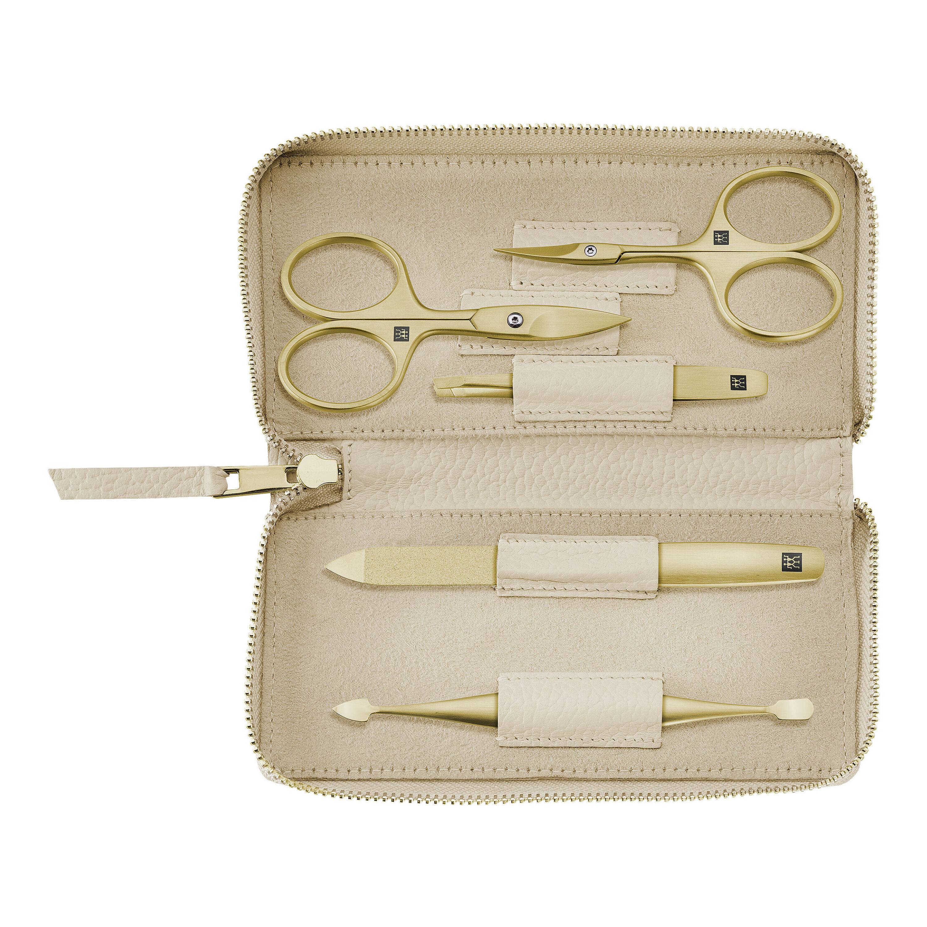 5-pcs Leather Zip fastener case off-white