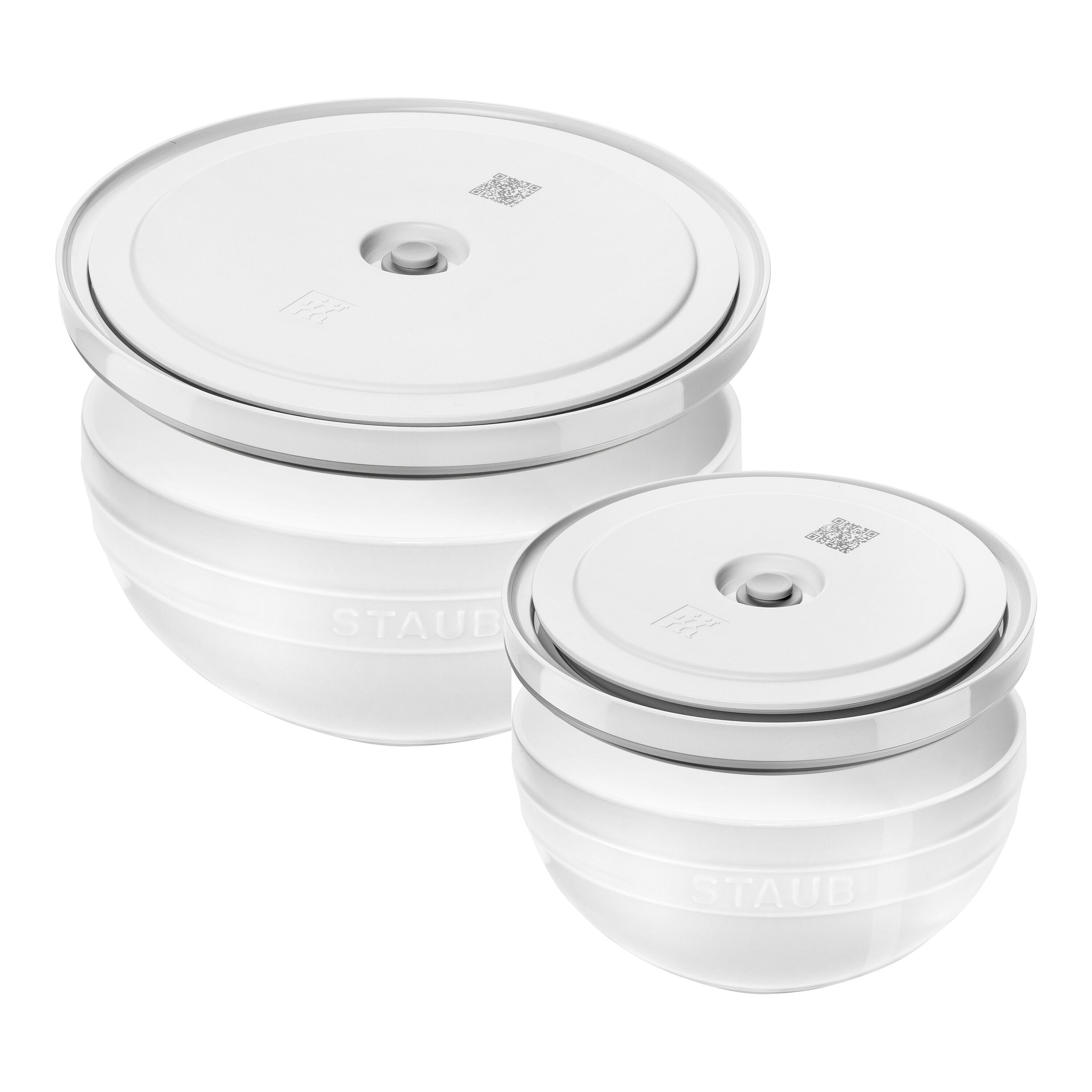 Bowl Set with Vacuum Lids, 18 cm/ 24 cm/  4-pcs., White, Ceramic