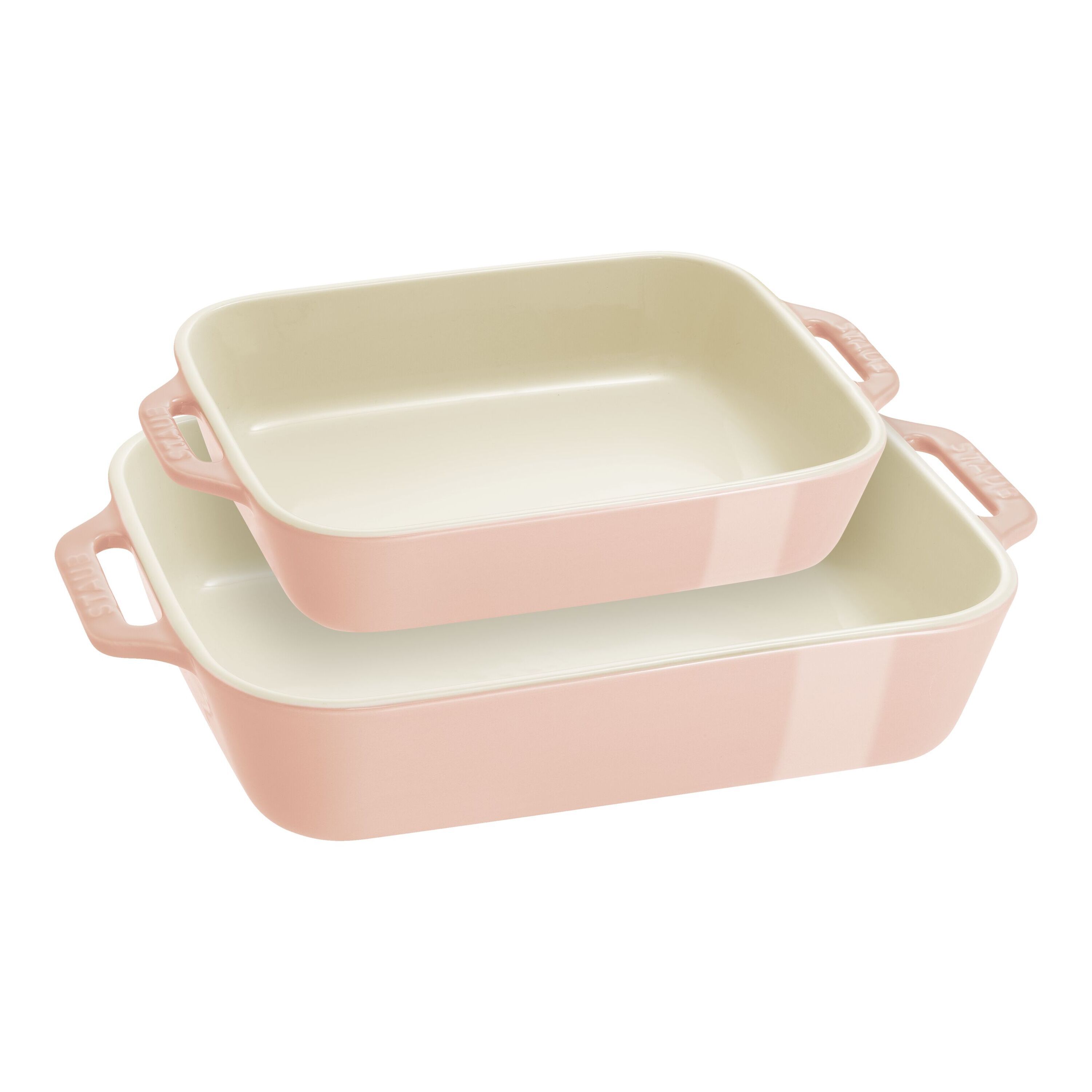 2-pcs rectangular ceramic Ovenware set light pink