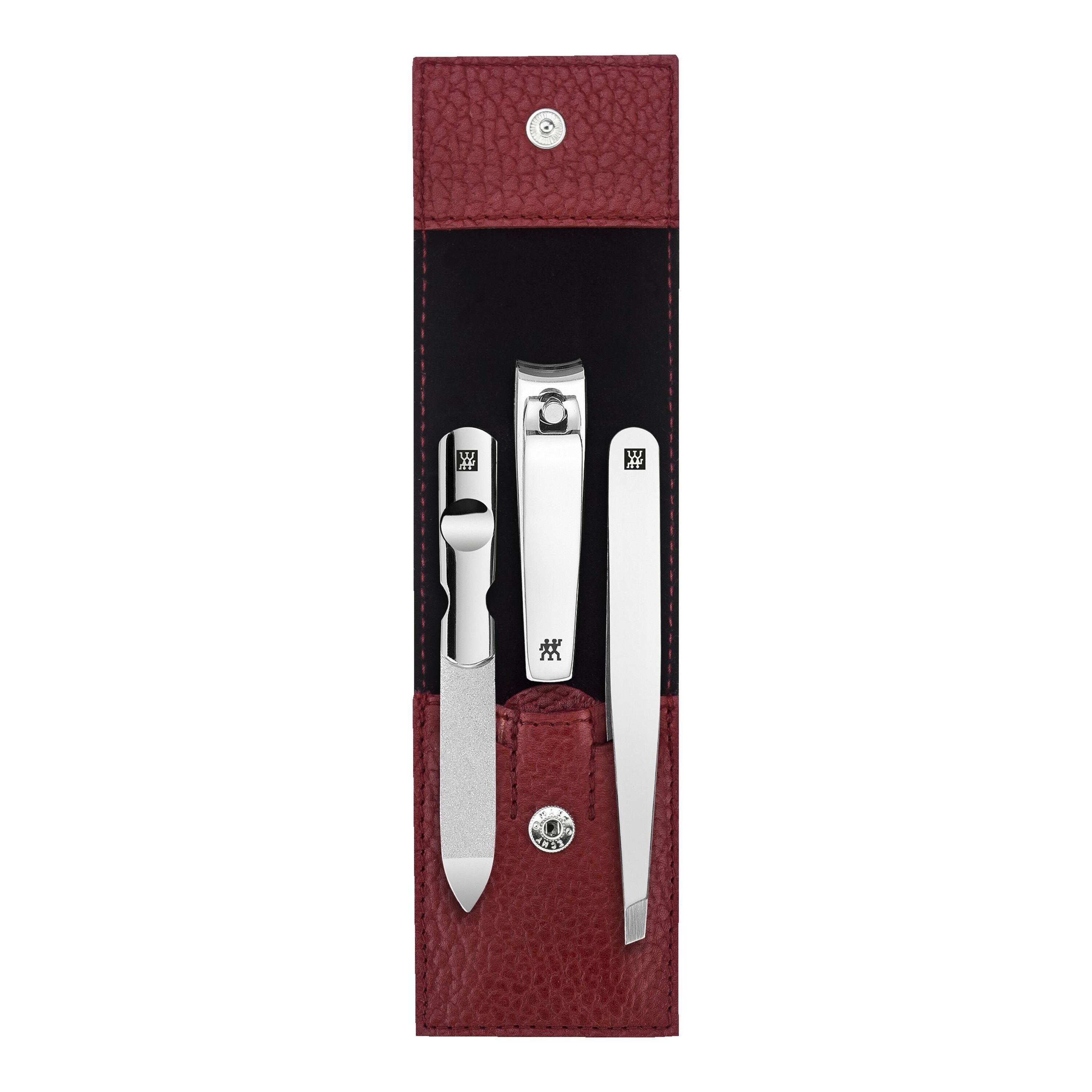 3-pcs Leather Snap fastener case red