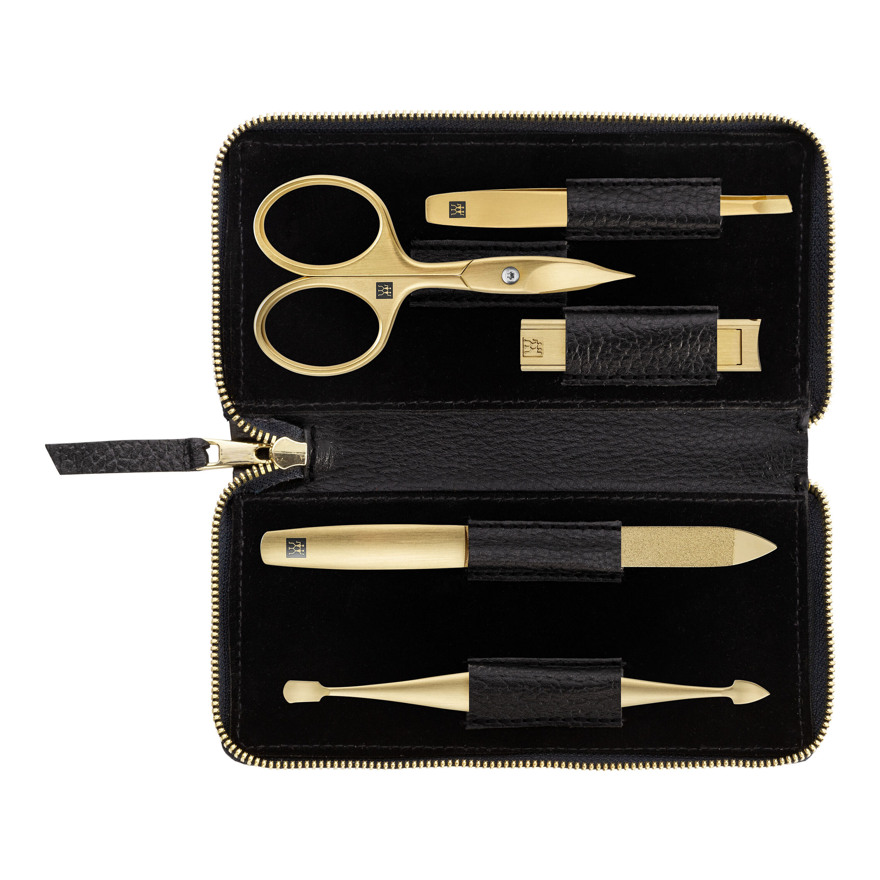 5-pcs Calf leather Zip fastener case black