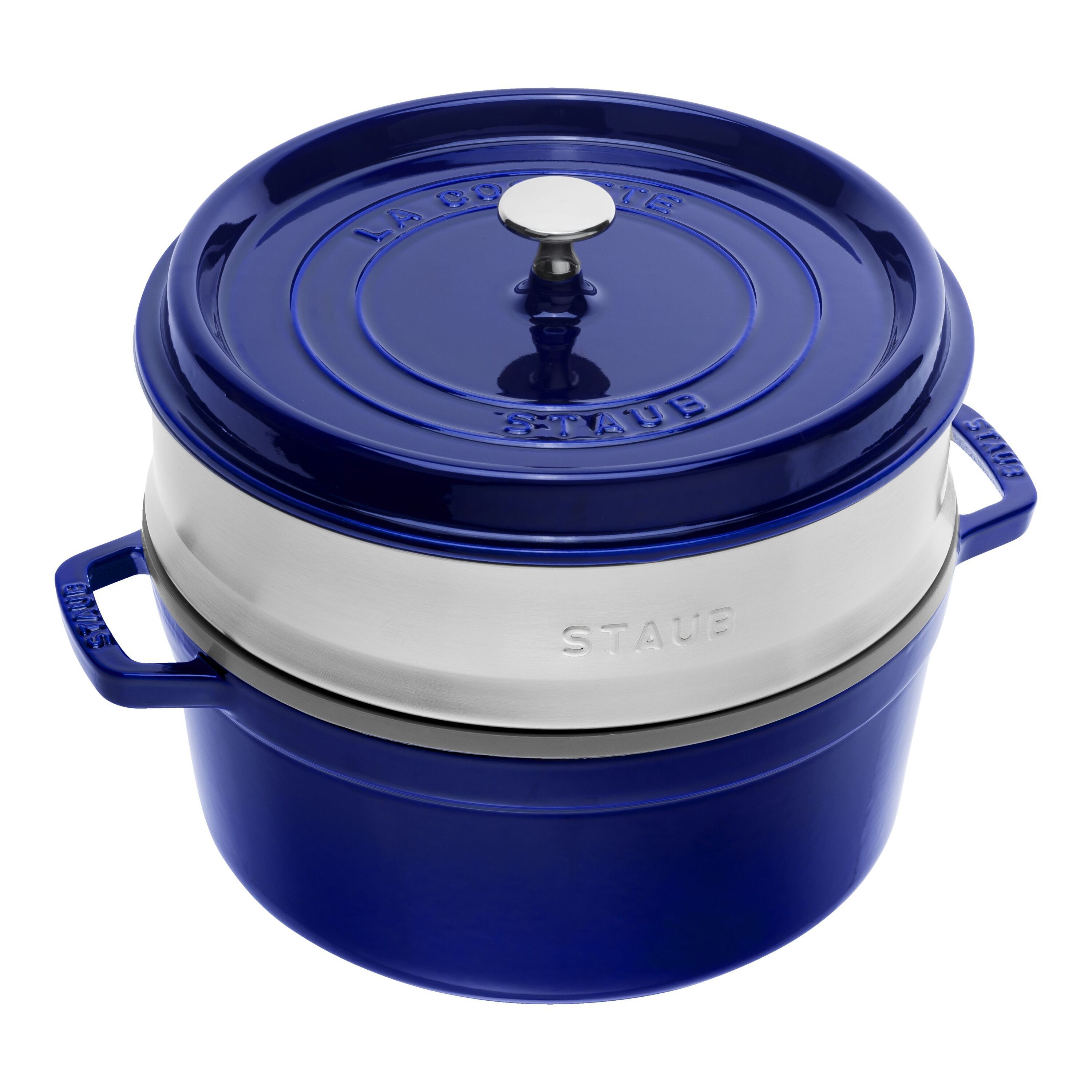 26 cm round Cast iron Cocotte with steamer dark-blue