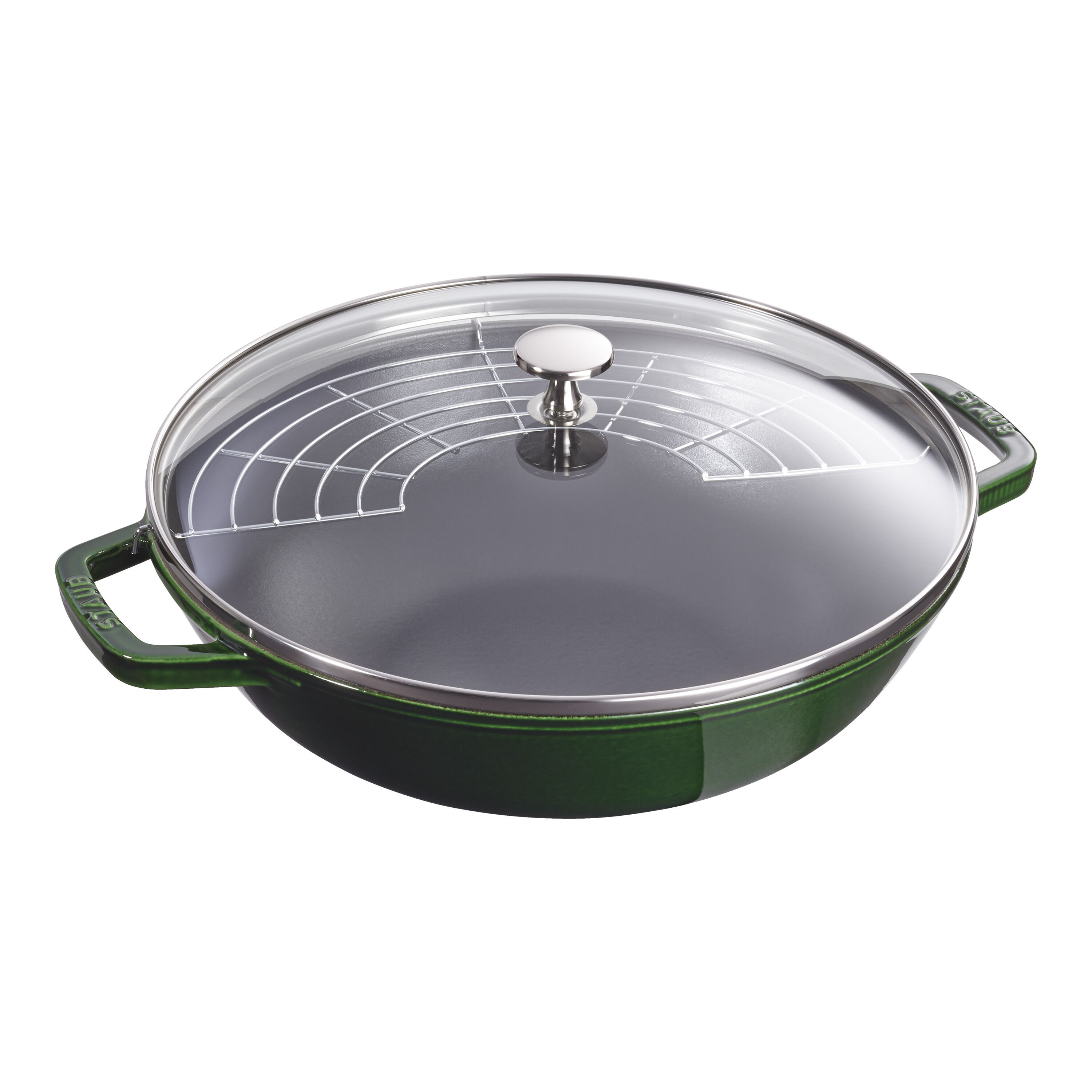 30 cm Cast iron Wok with glass lid basil-green