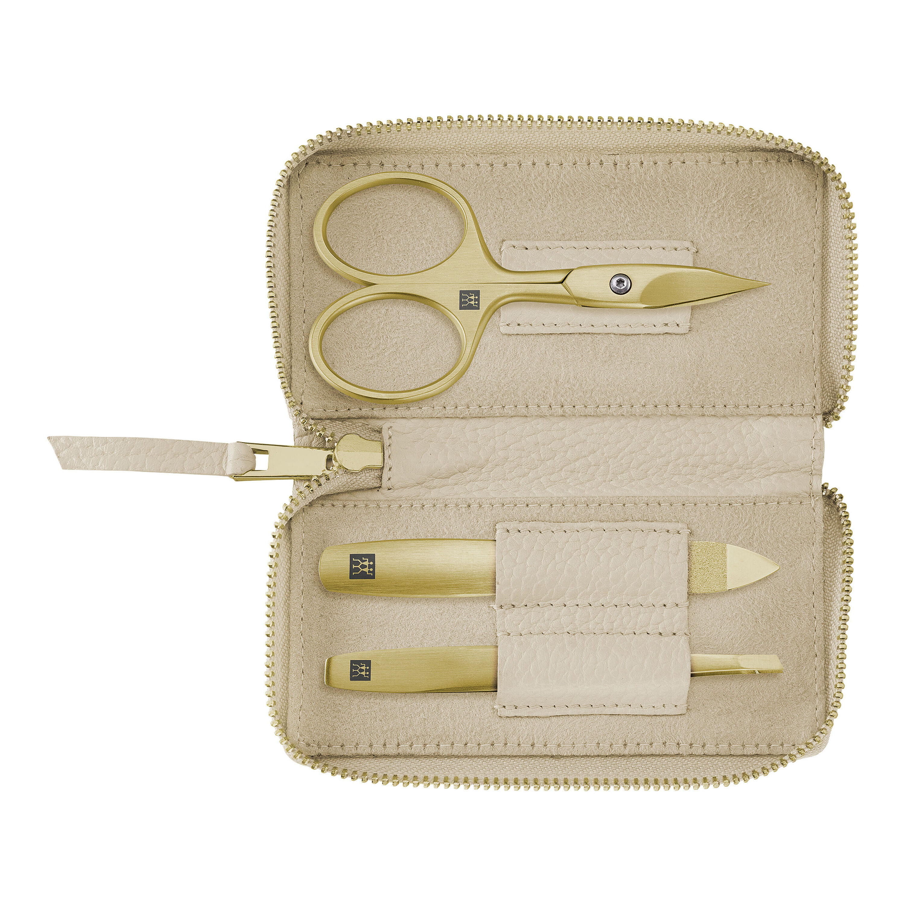 3-pcs Leather Zip fastener case off-white