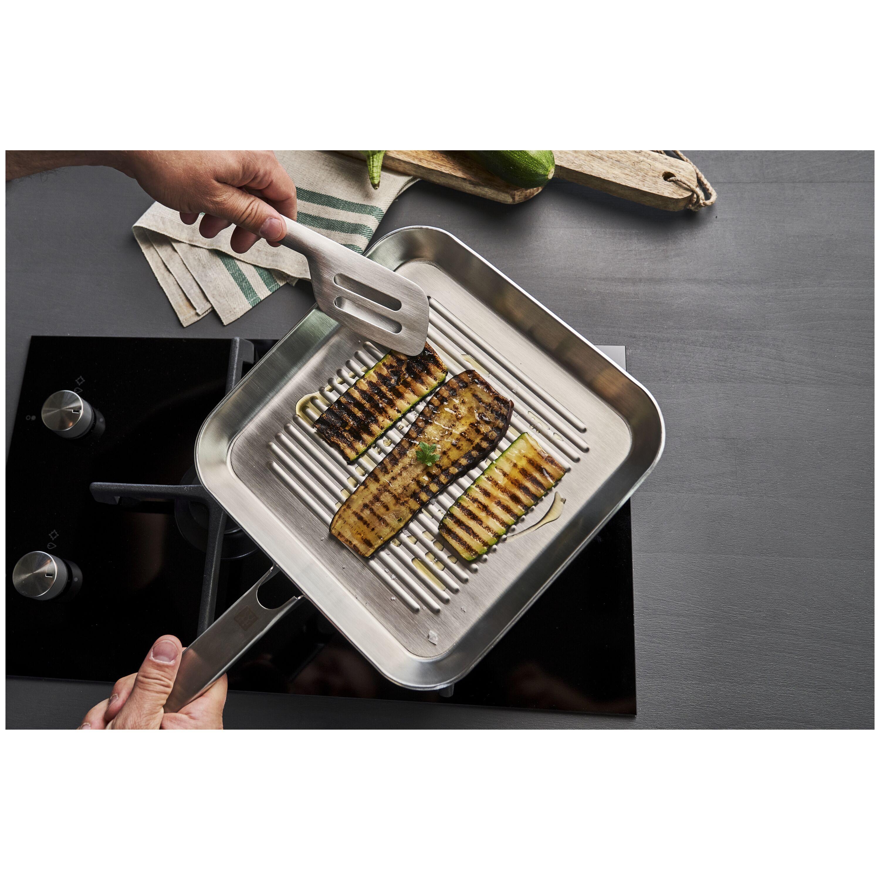 24 x 24 cm square 18/10 Stainless Steel Grill pan silver