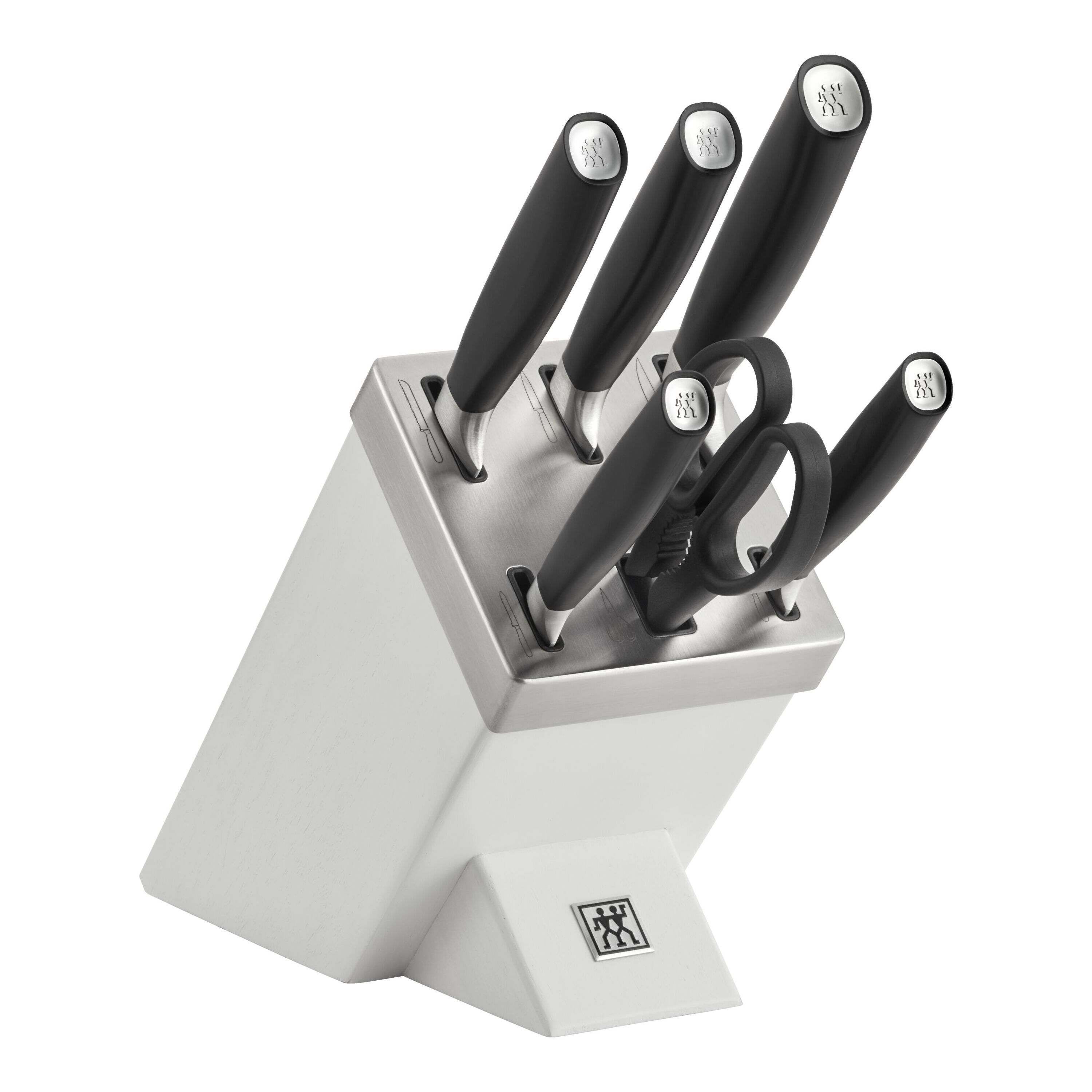 7-pcs, Knife block set, silver, white