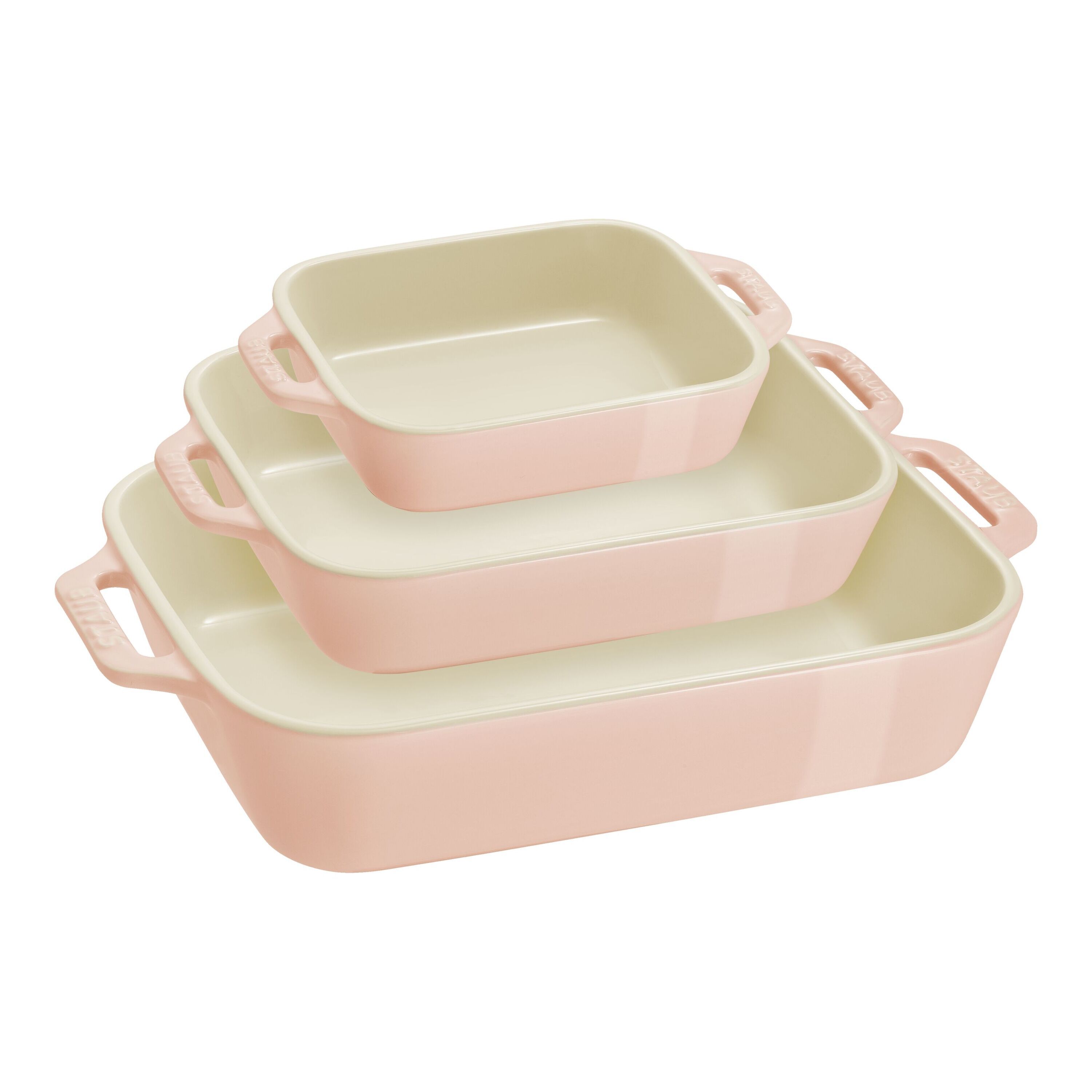 3-pcs rectangular ceramic Ovenware set light pink