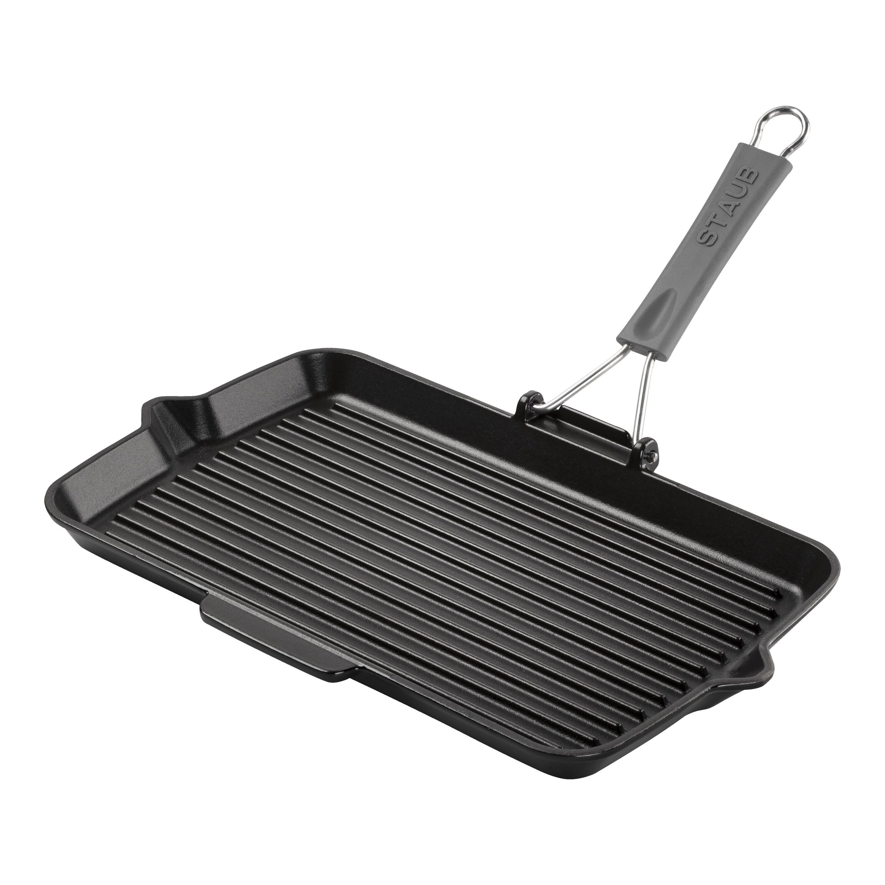 34 x 21 cm rectangular Cast iron Grill pan with pouring spout black