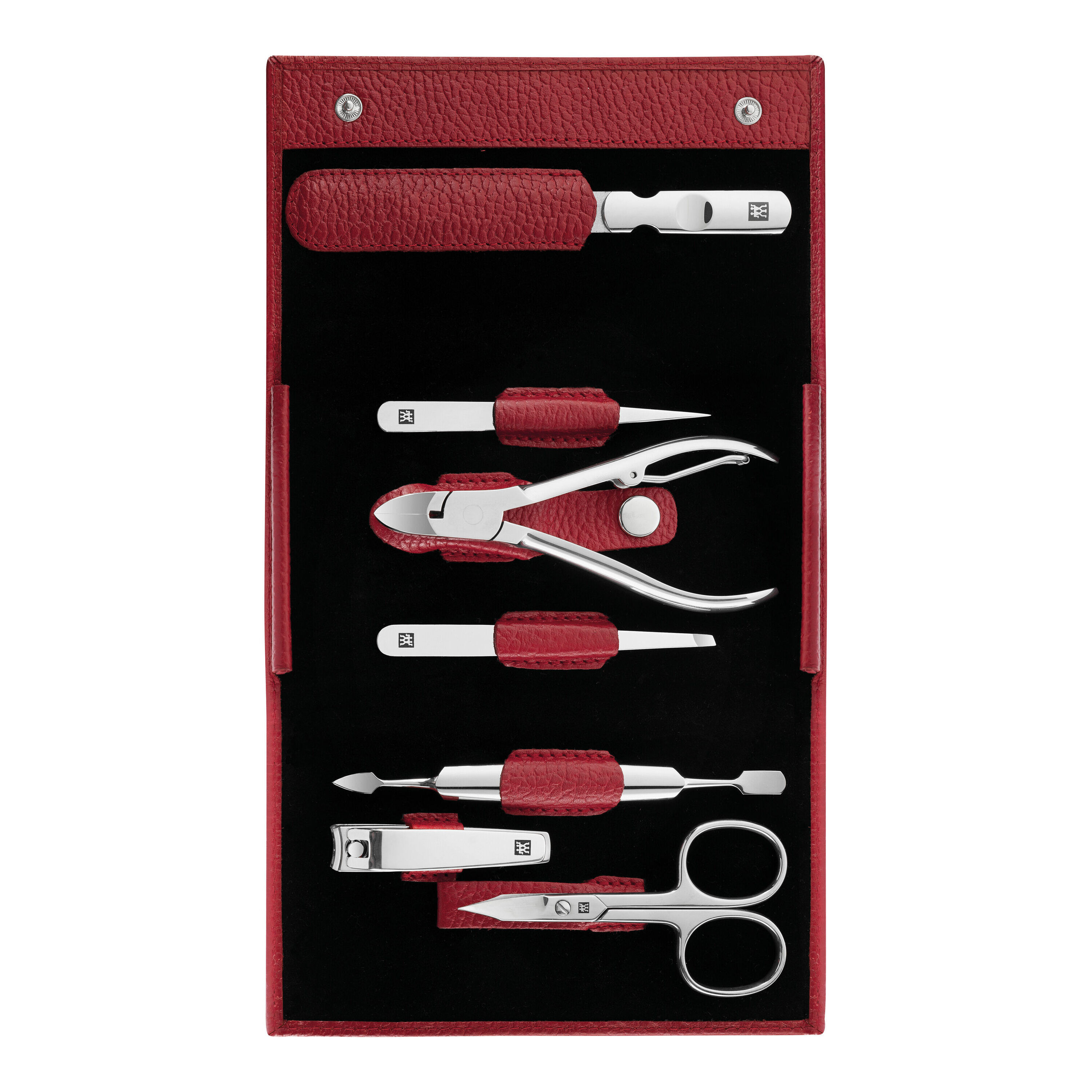 7-pcs Calf leather Snap fastener case red