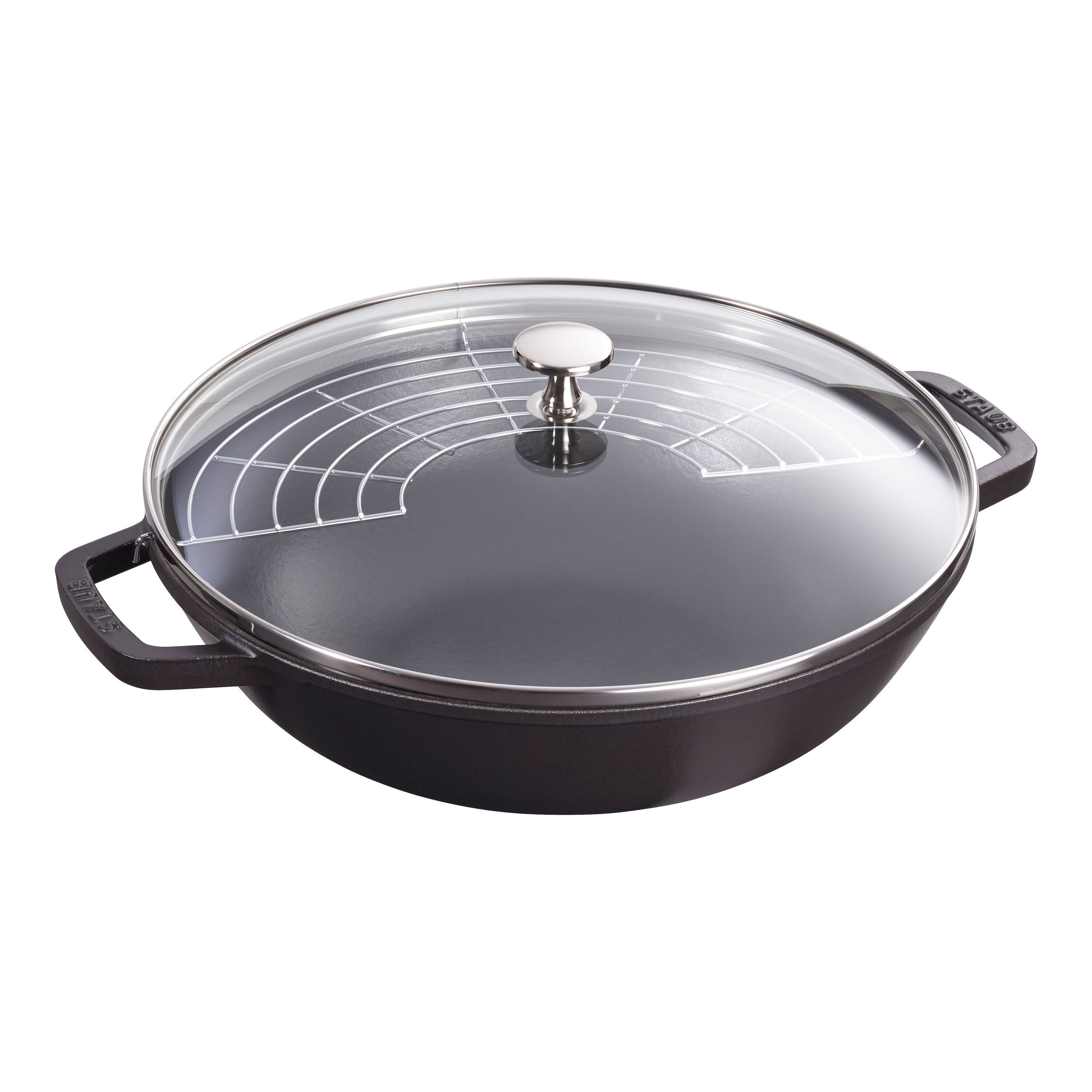 30 cm Cast iron Wok with glass lid black