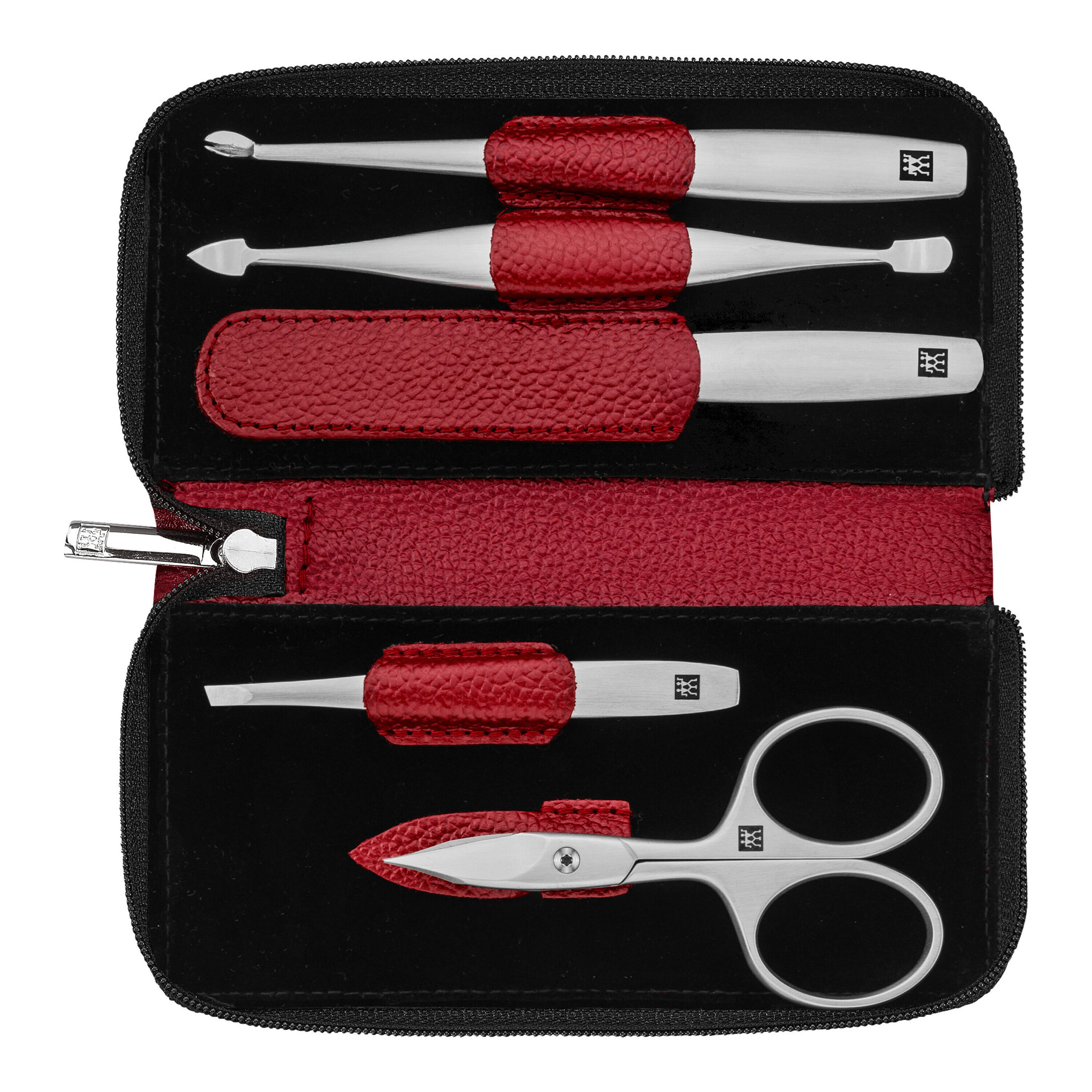 5-pcs Calf leather Snap fastener case red