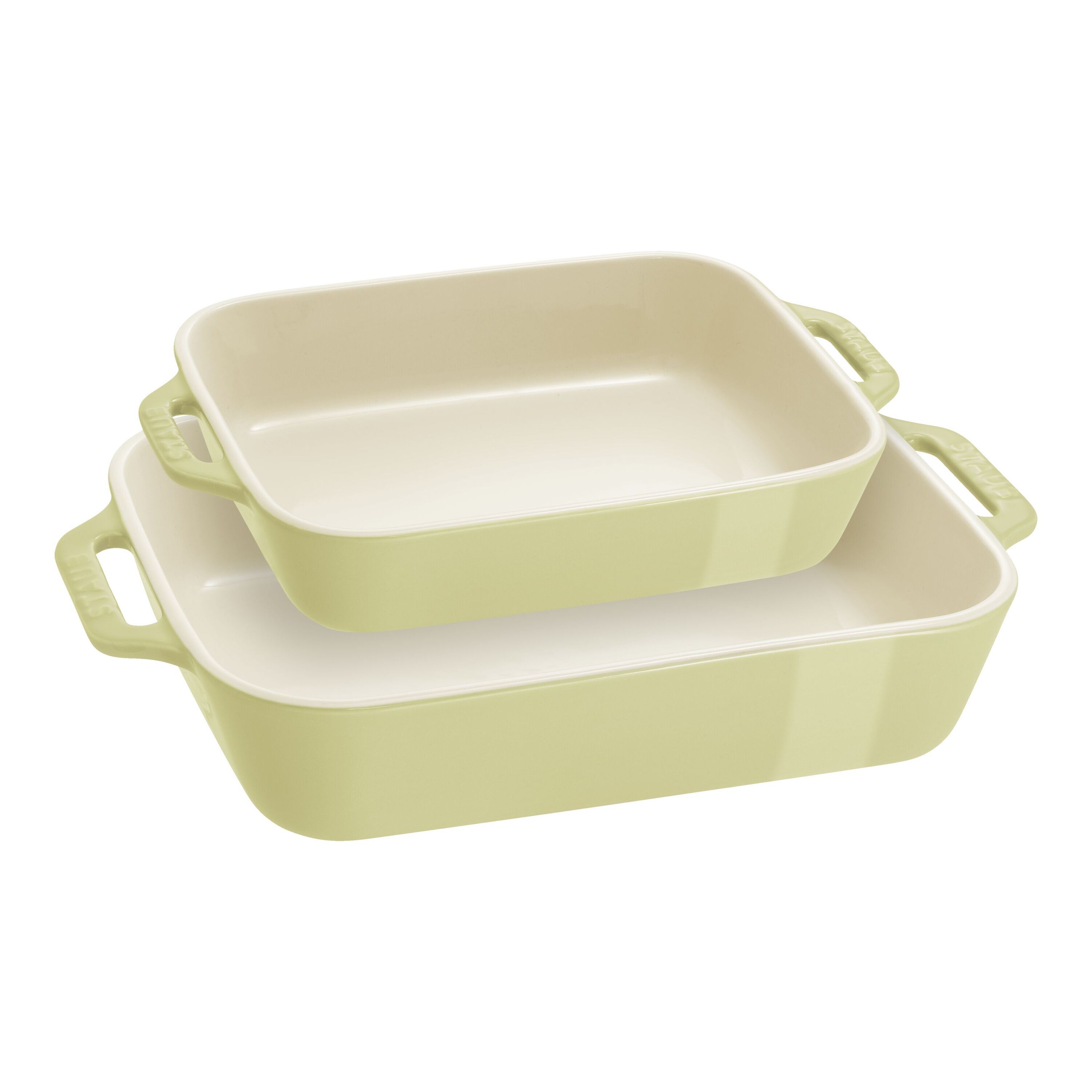 2-pcs rectangular ceramic Ovenware set light green
