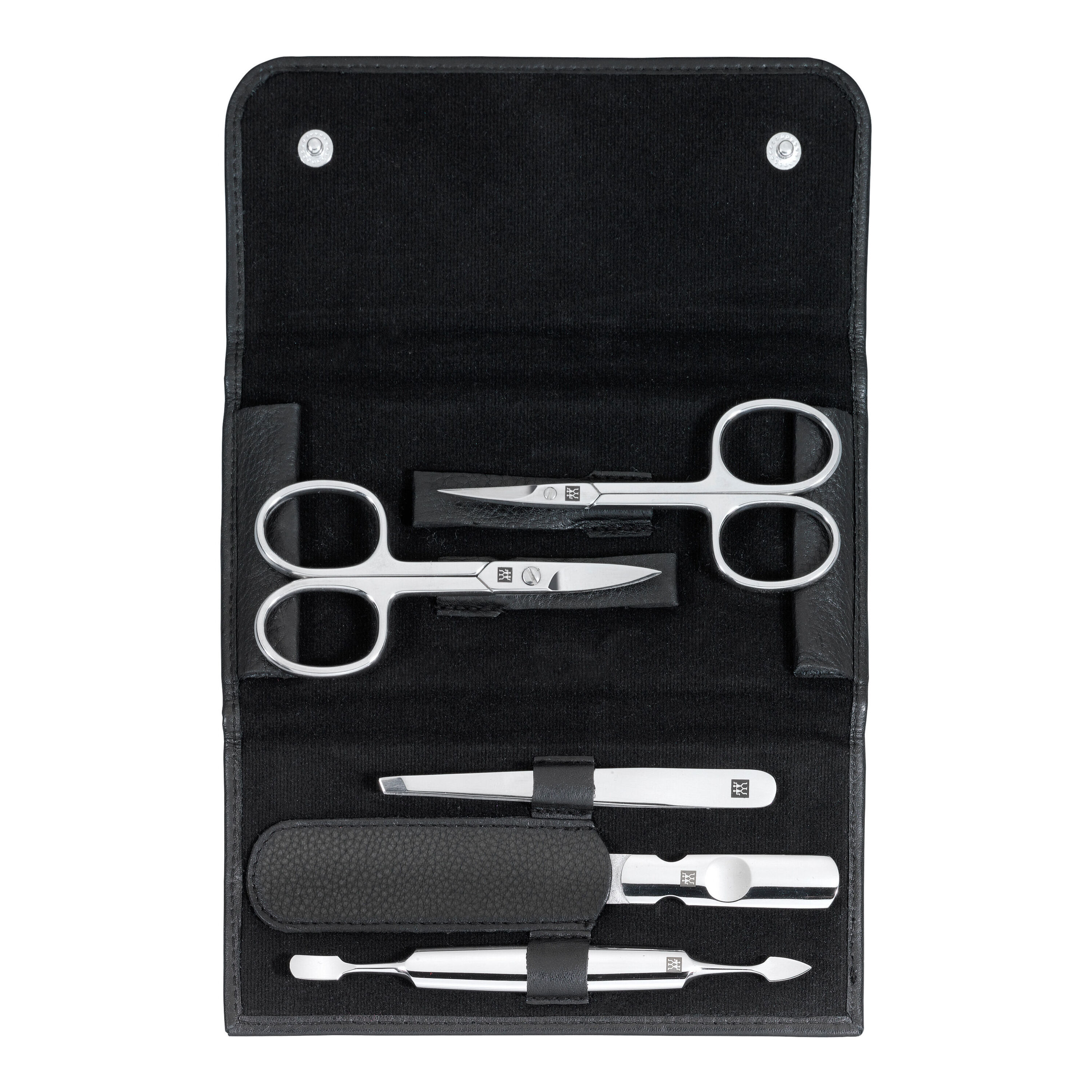 5-pcs Calf leather Snap fastener case black