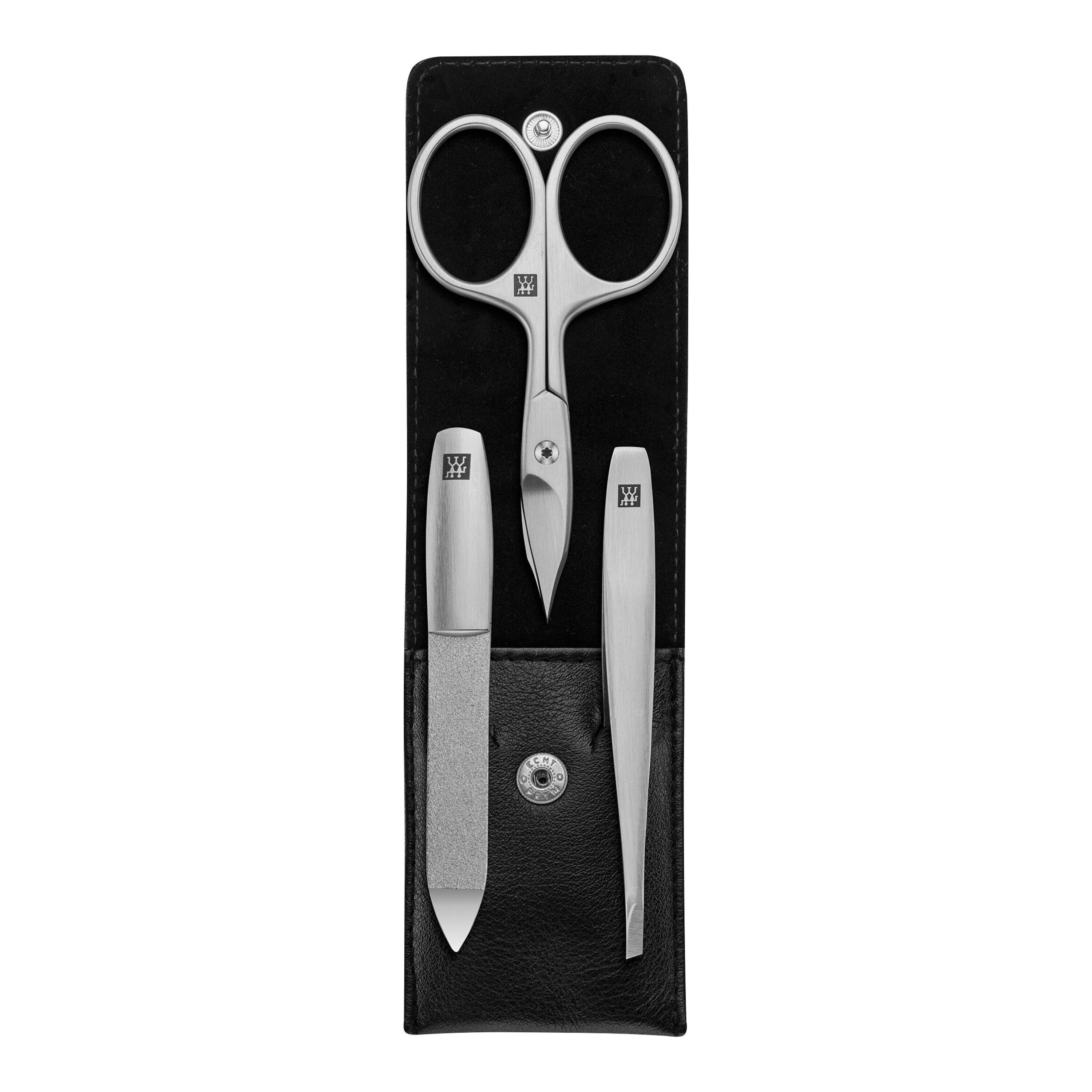 3-pcs Nappa leather Snap fastener case black