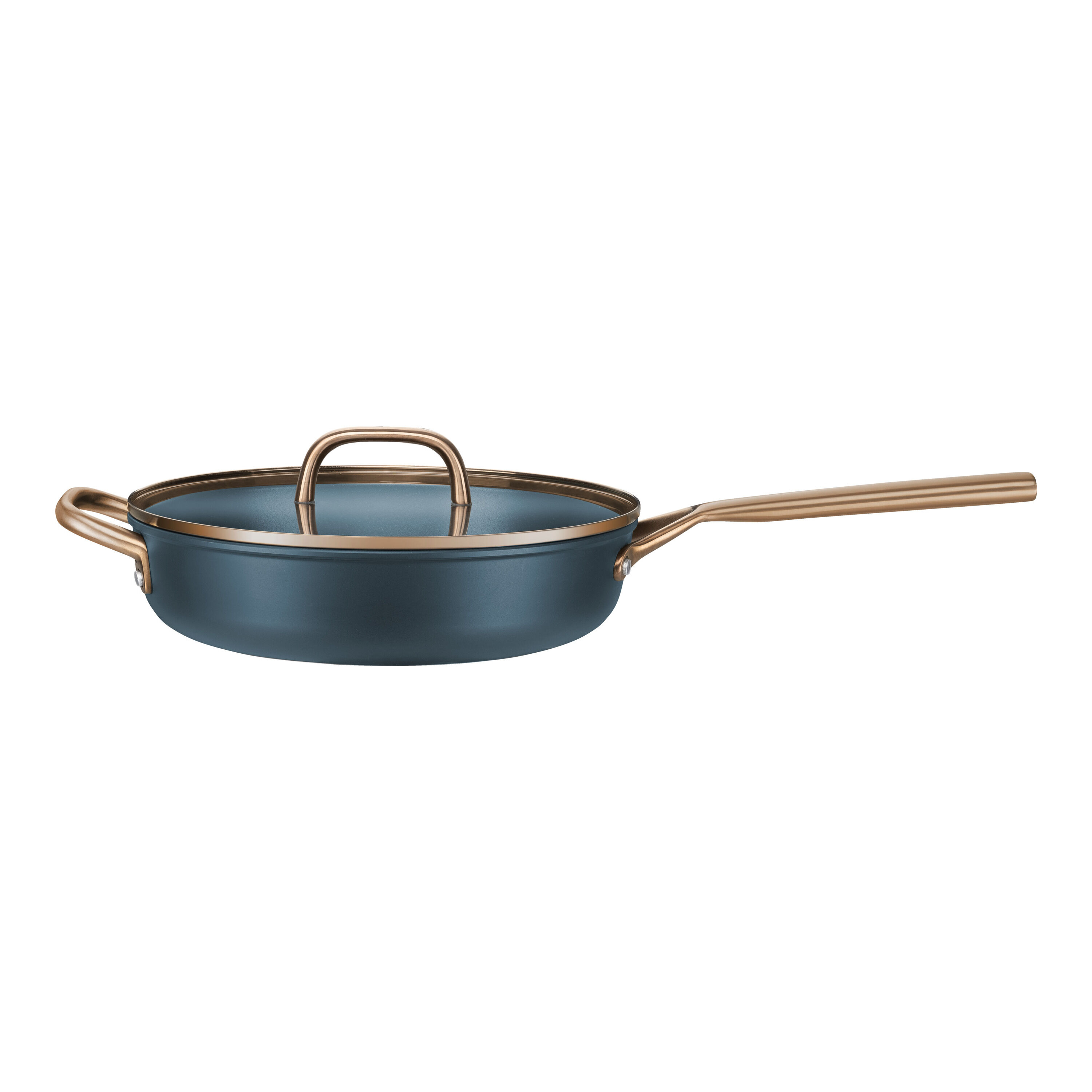 28 cm round Aluminium Saute pan with glass lid blue