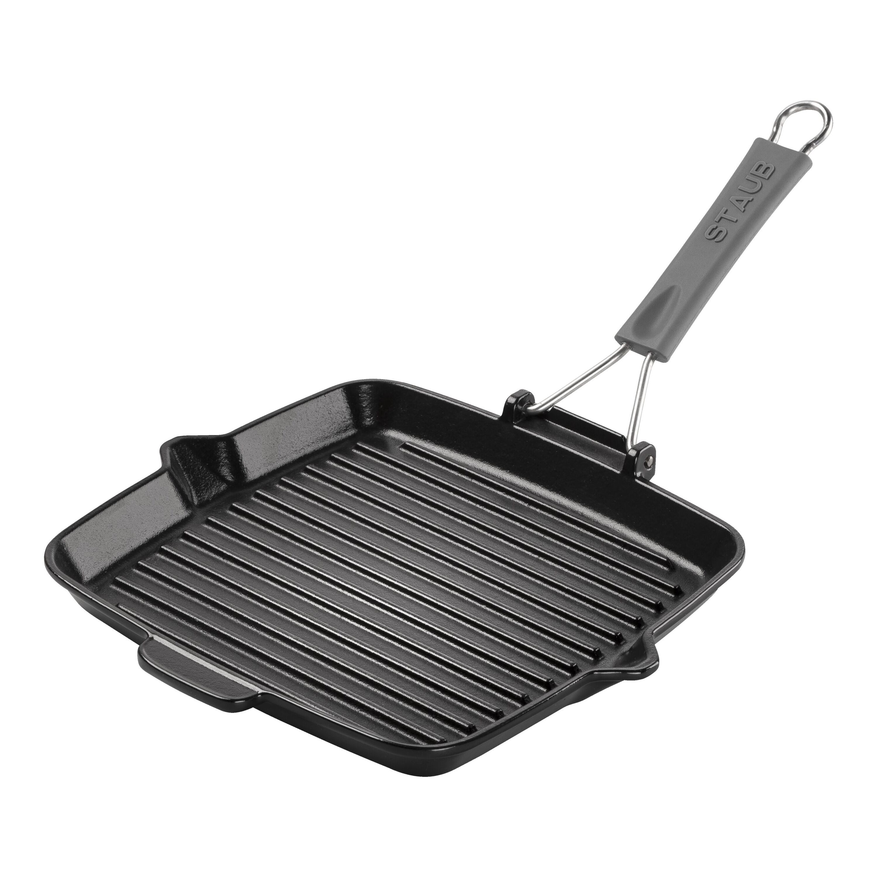 24 cm square Cast iron Grill pan with pouring spout black