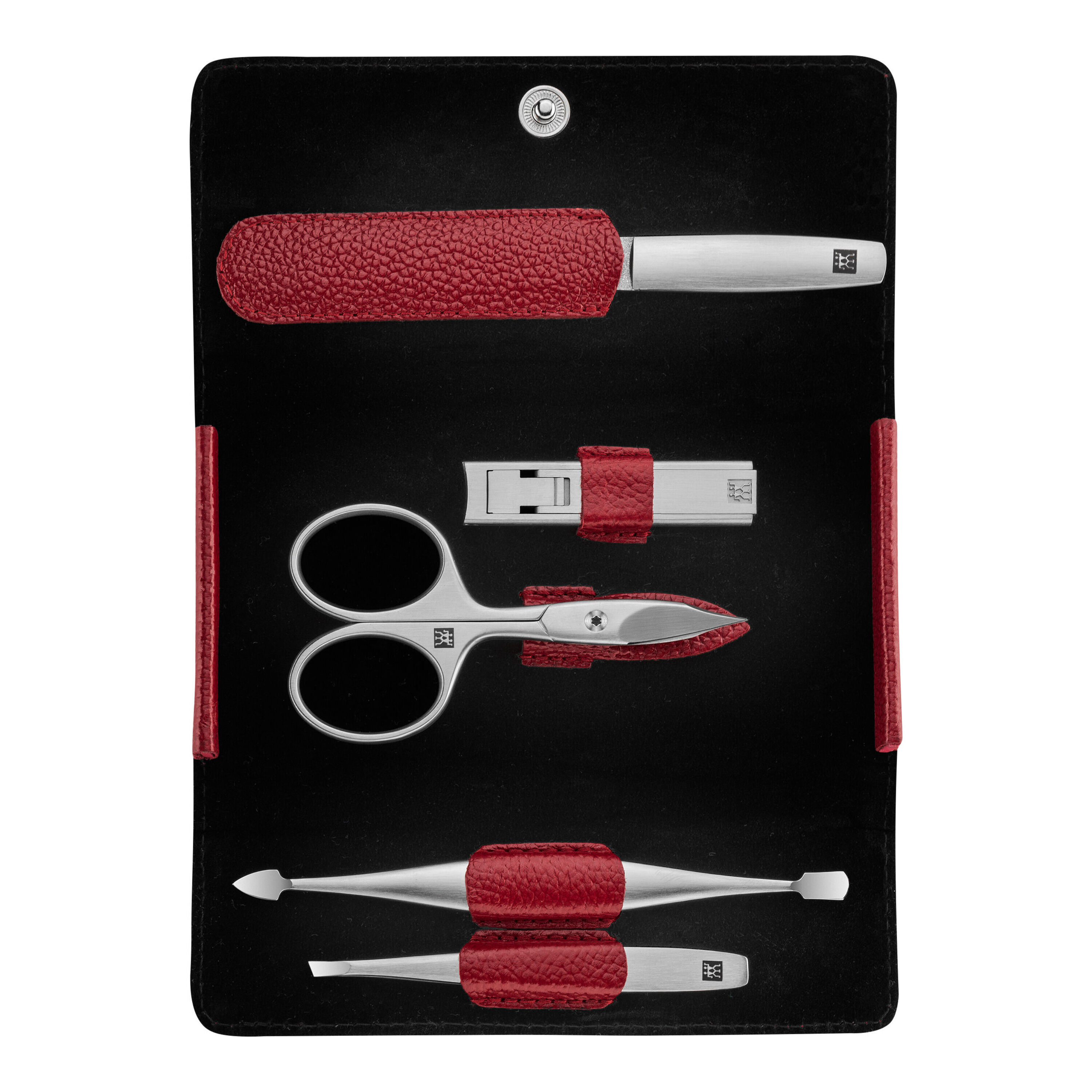 5-pcs Calf leather Snap fastener case red