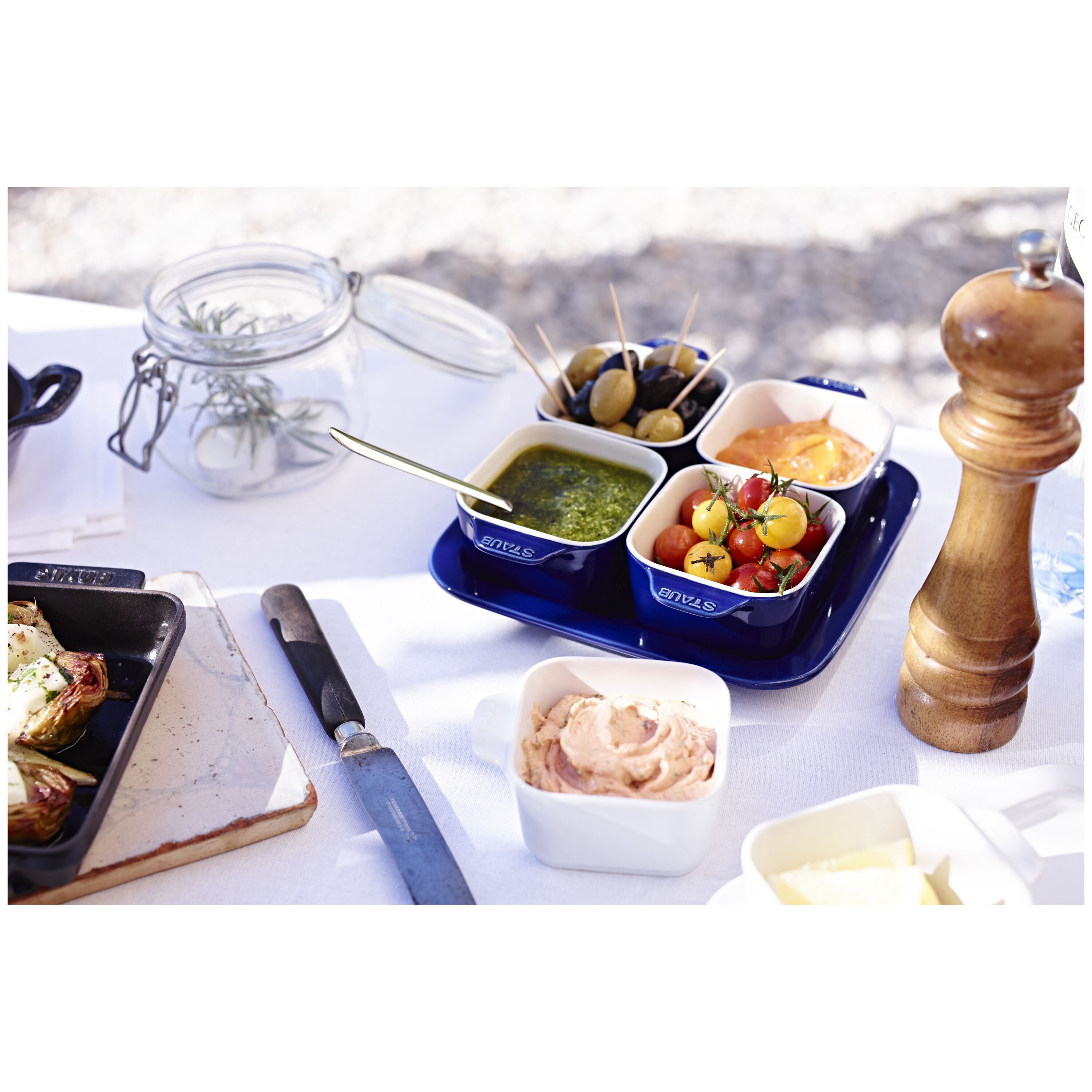 5-pcs square ceramic Appetiser set dark-blue