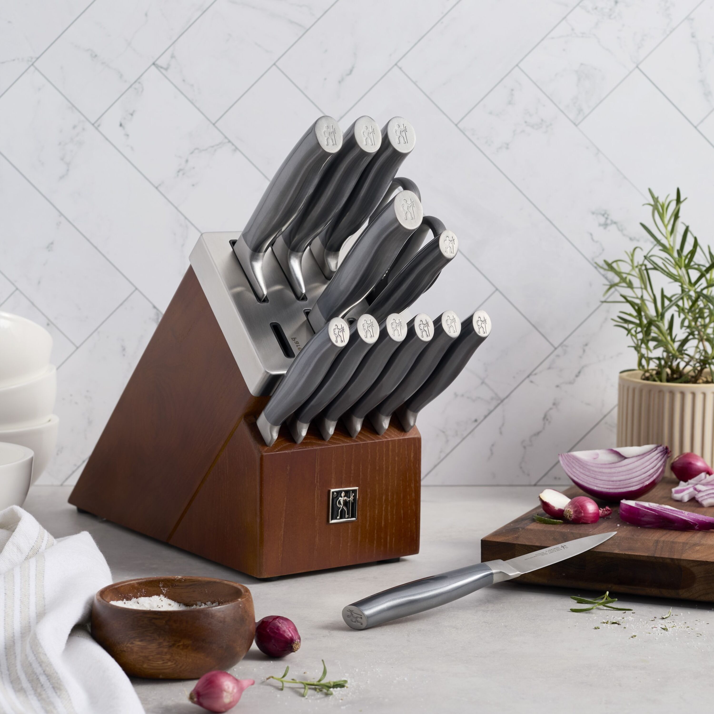 14-pcs, Knife block set, brown