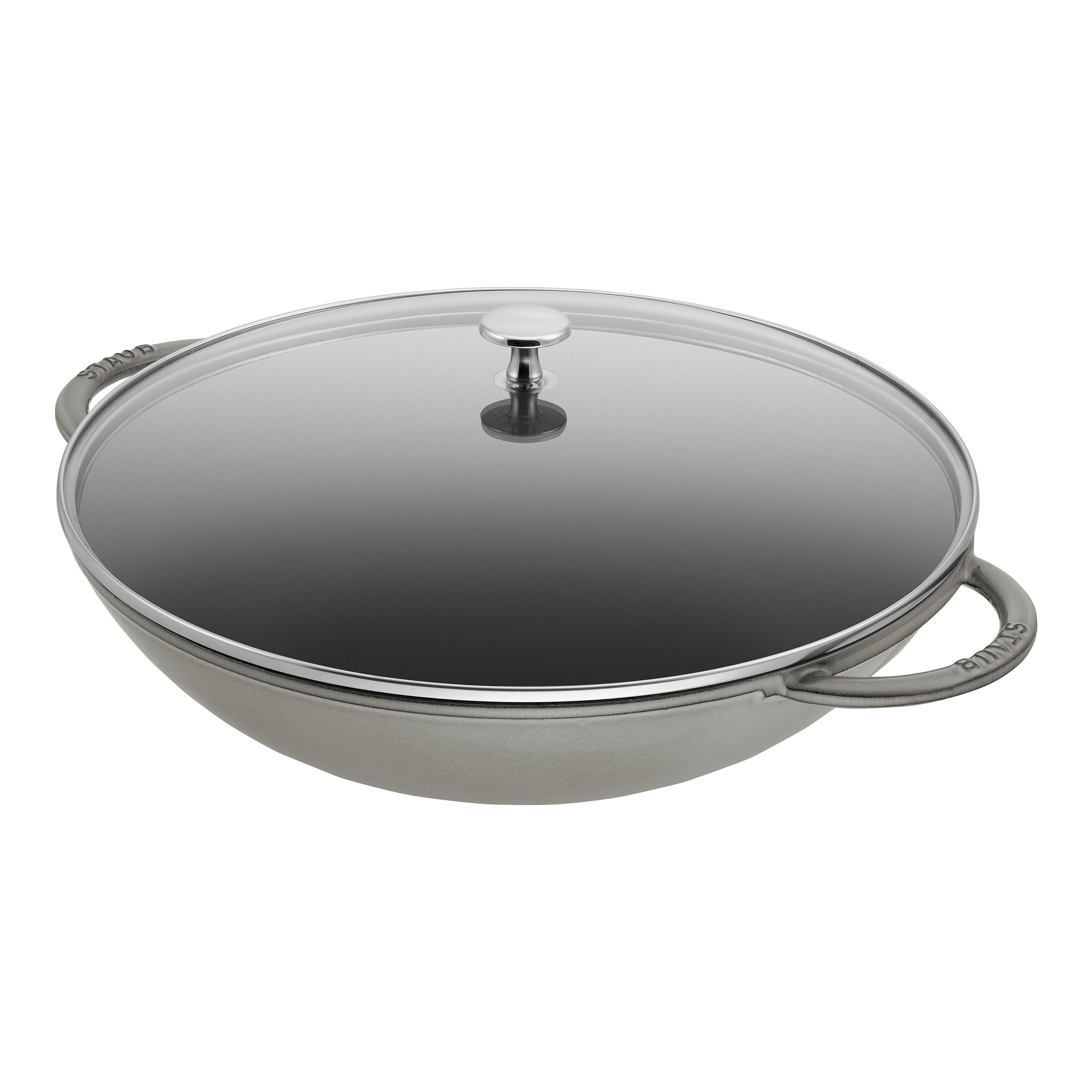 37 cm Cast iron Wok with glass lid graphite-grey