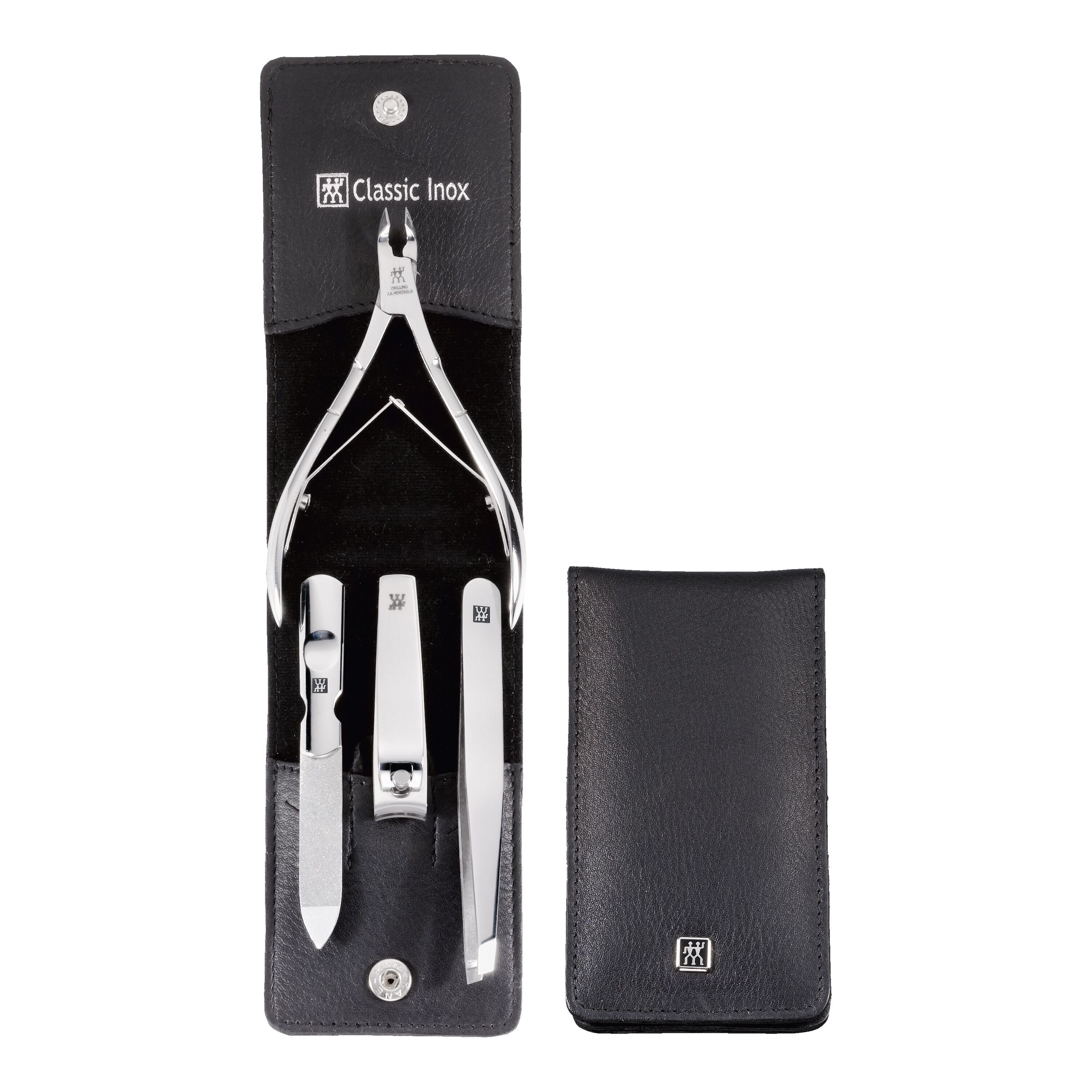 4-pcs Calf leather Snap fastener case black