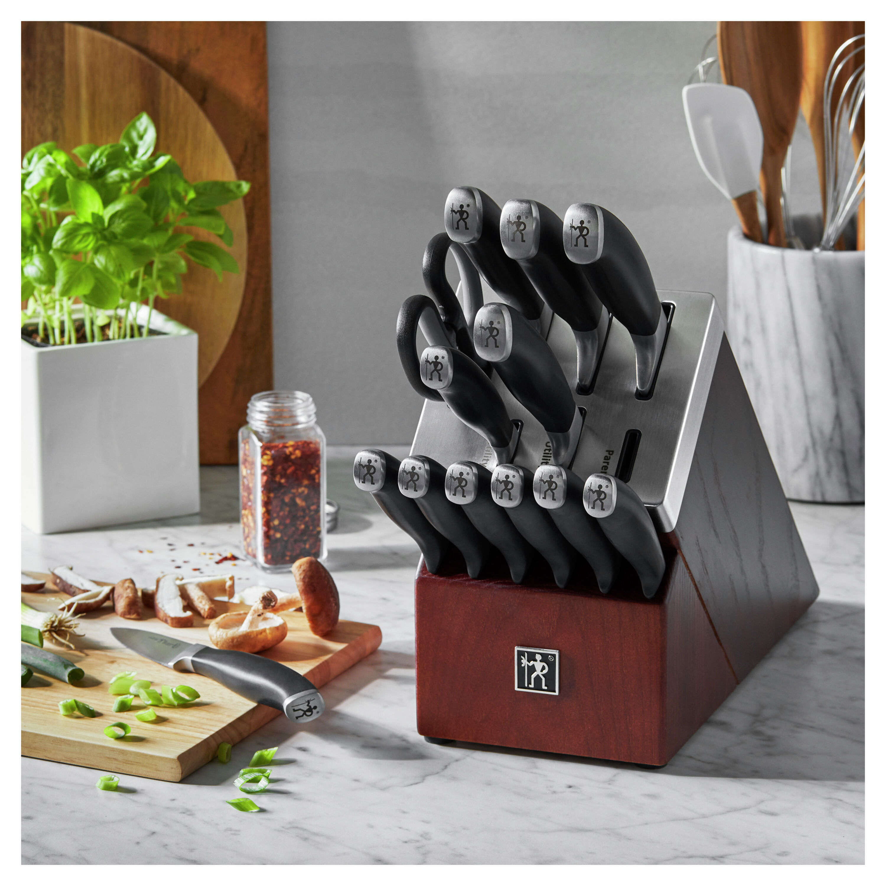 14-pcs, Knife block set, brown