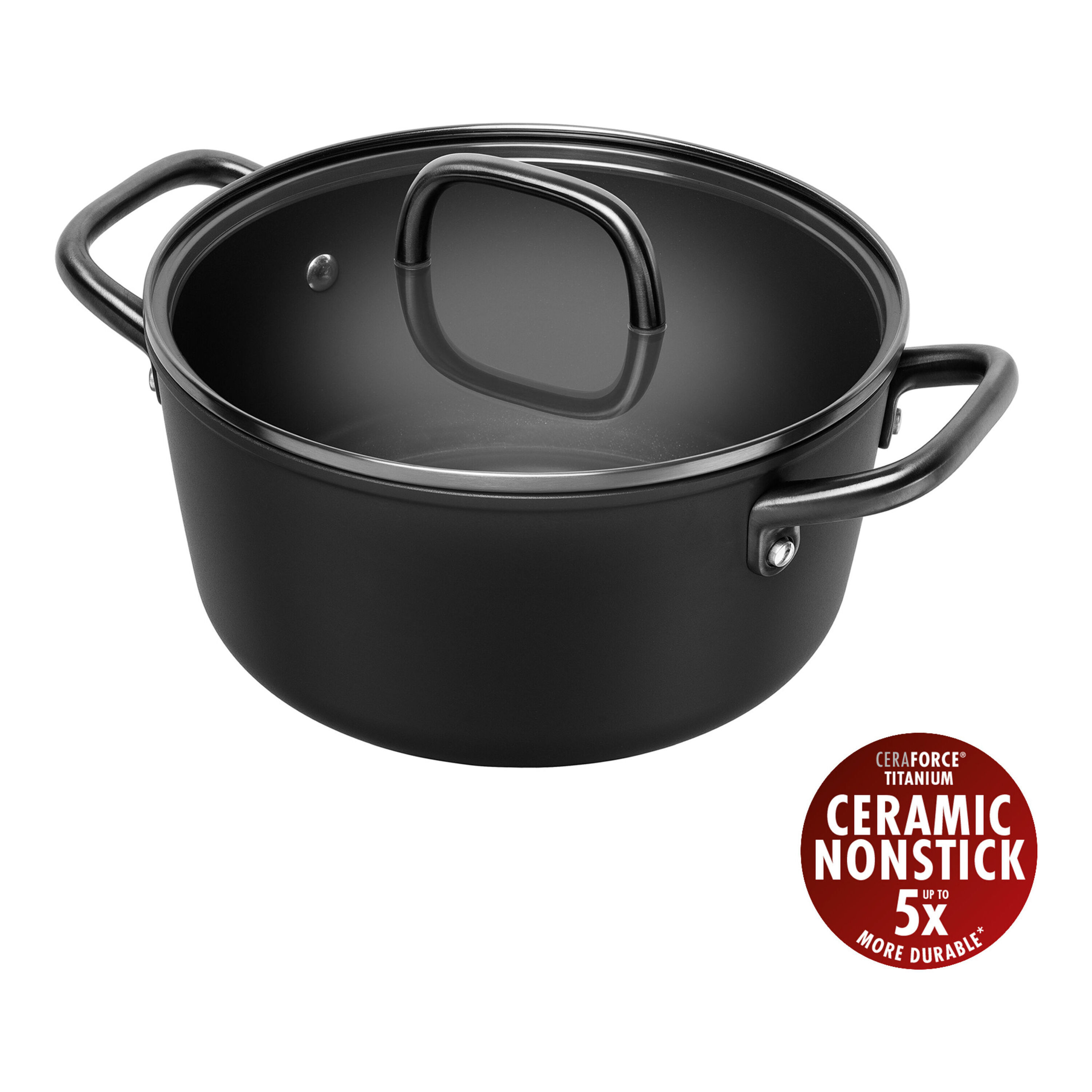 24 cm Aluminium Stock pot with glass lid black
