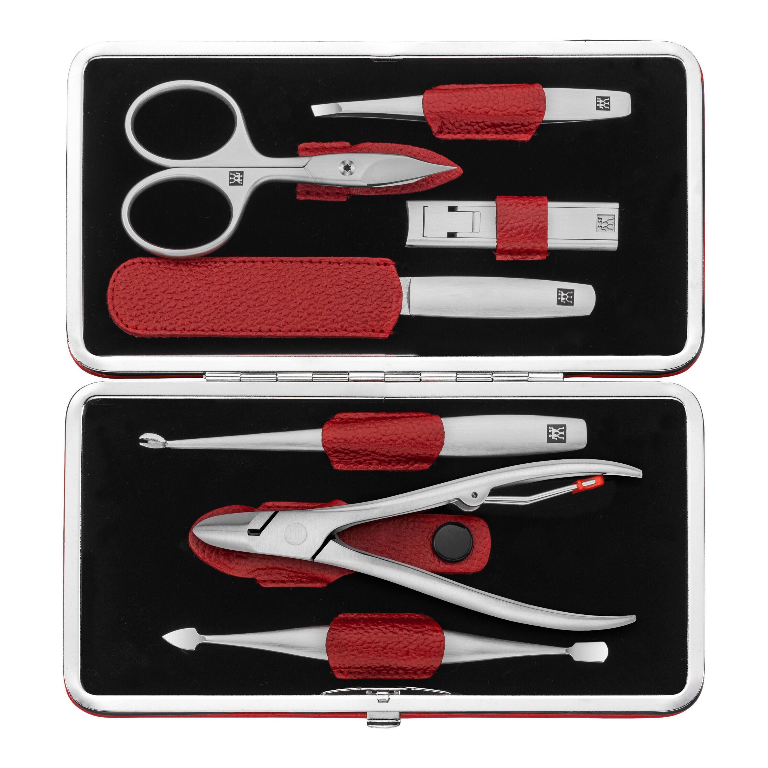 7-pcs Calf leather Snap fastener case red